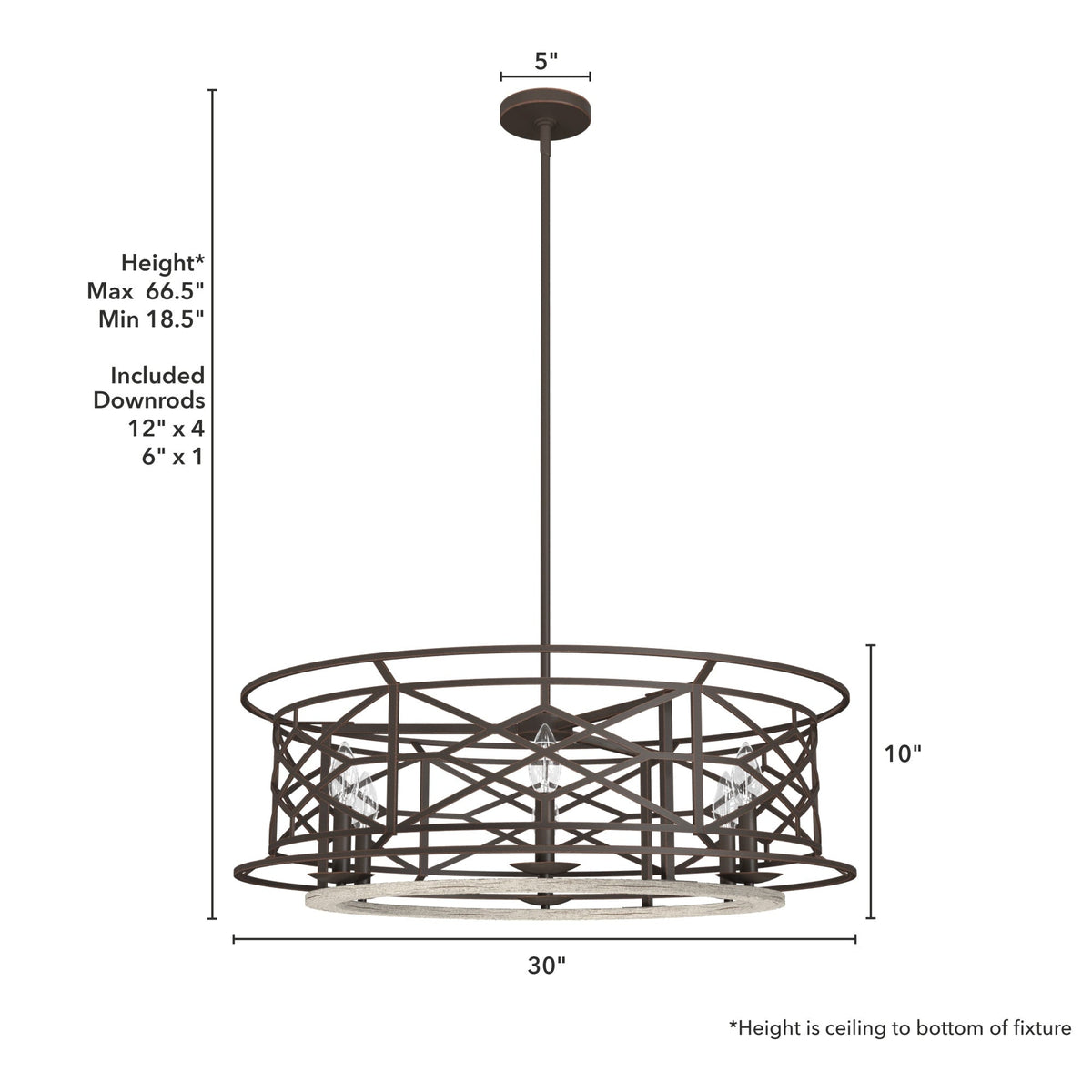 Hunter Langwood 6-Light Matte Copper Transitional Led Bare Bulb Chandelier