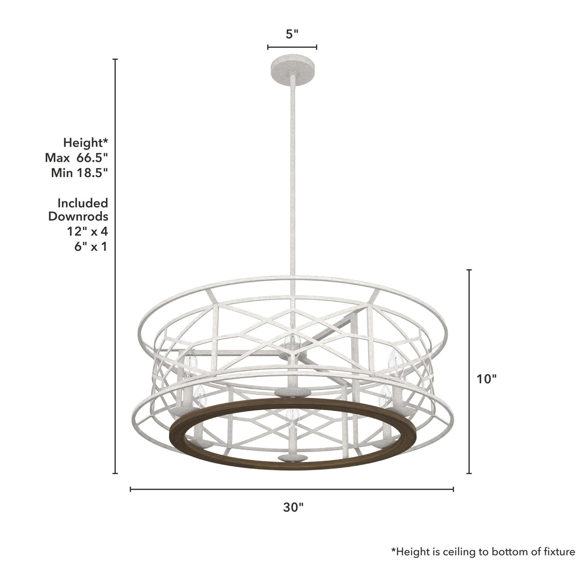 Hunter Langwood 6-Light Matte White Transitional Led Bare Bulb Chandelier