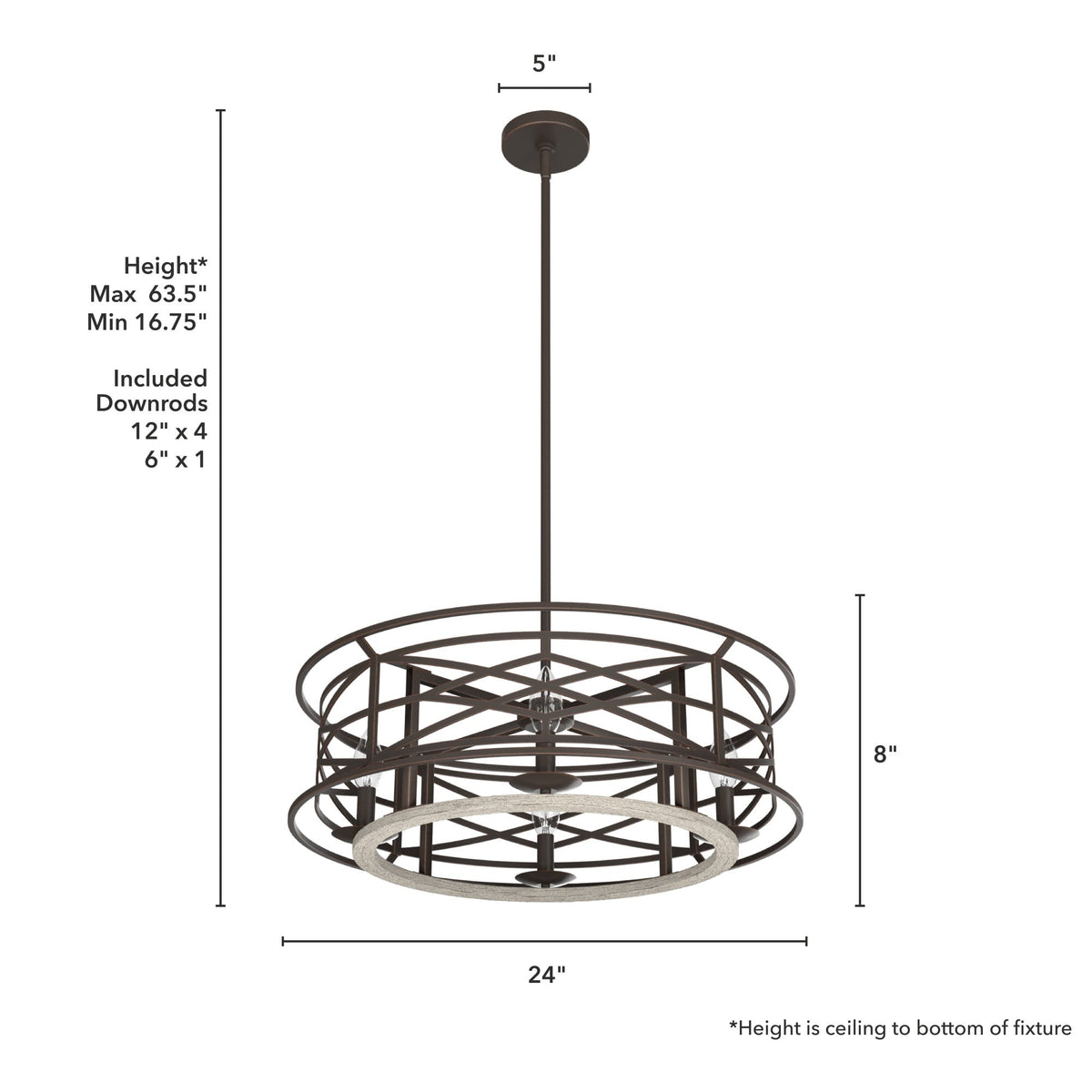 Hunter Langwood 4-Light Matte Copper Transitional Led Bare Bulb Chandelier