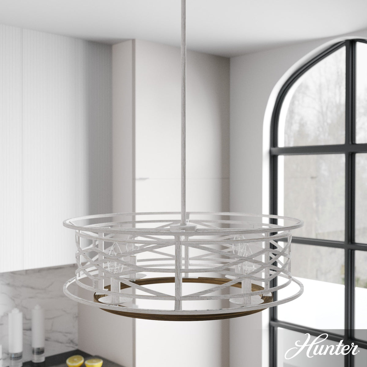 Hunter Langwood 4-Light Matte White Transitional Led Bare Bulb Chandelier