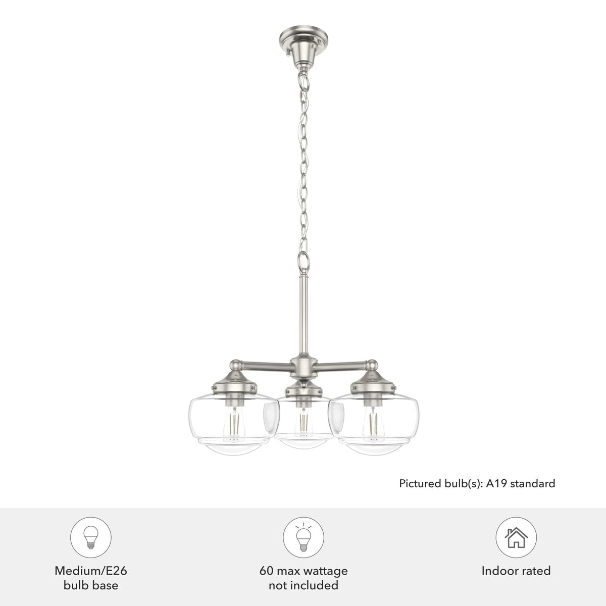 Hunter Saddle Creek 3-Light Brushed Nickel Transitional Led Chandelier
