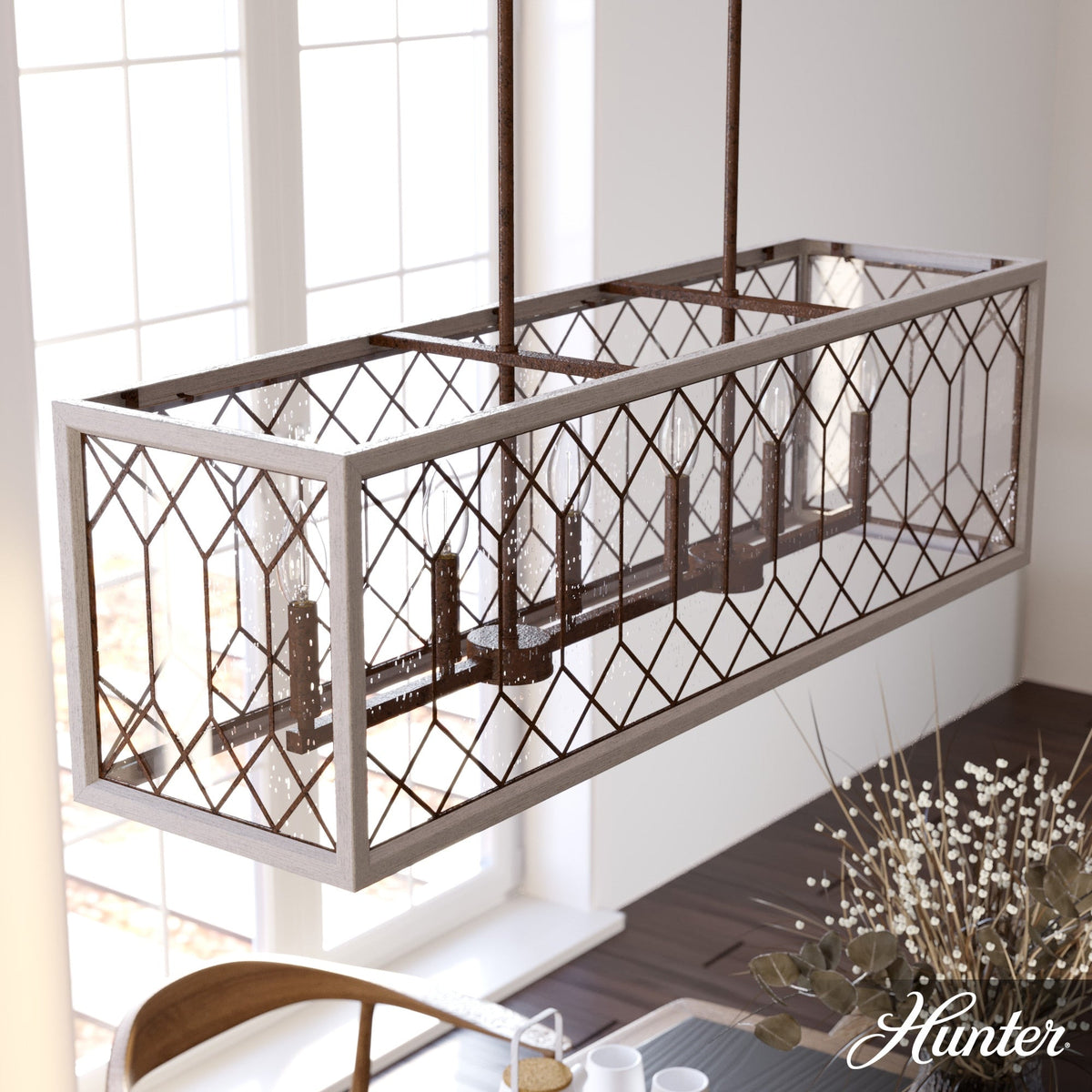 Hunter Chevron 8-Light Distressed Brown Modern/Contemporary Led Chandelier
