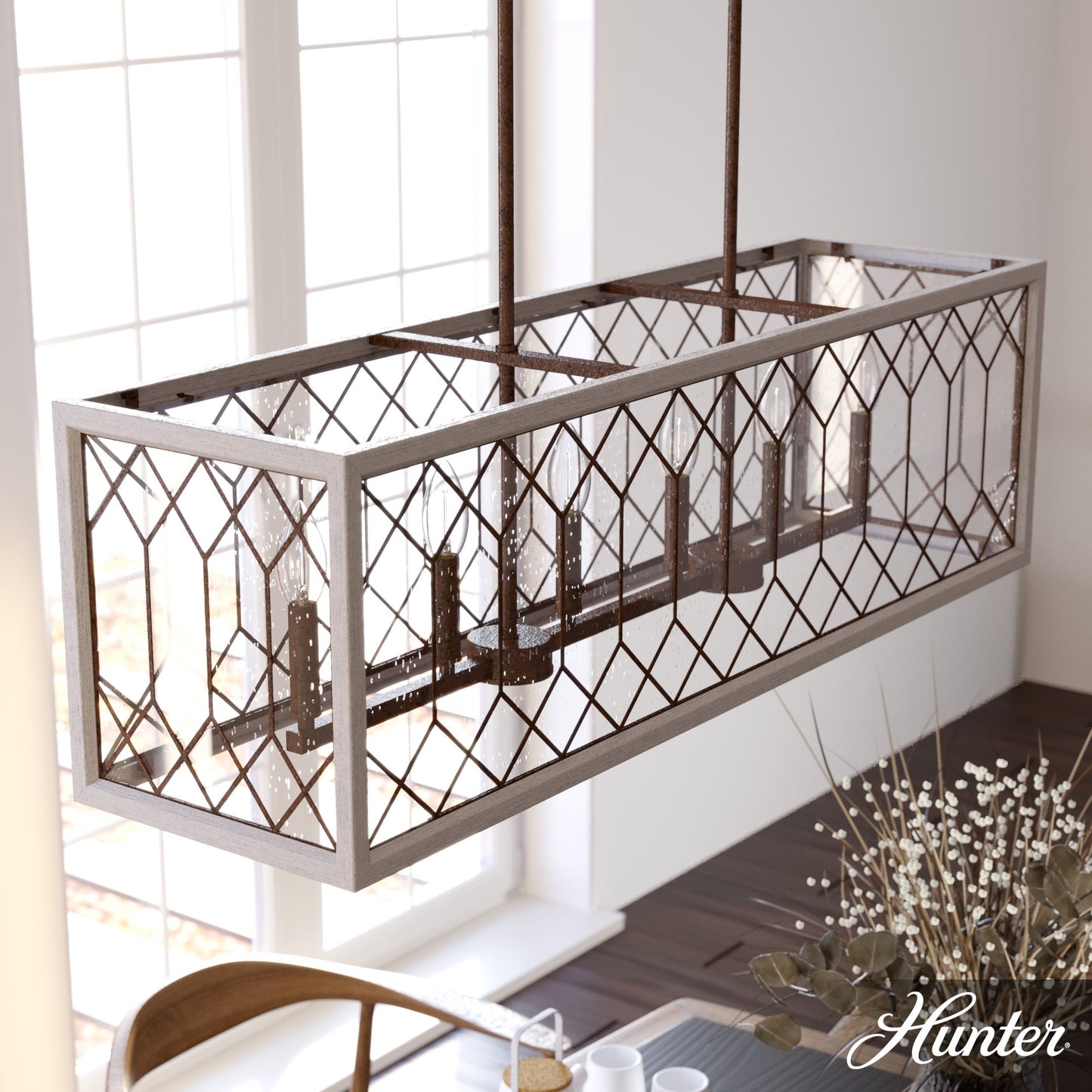 Hunter Chevron 8-Light Distressed Brown Modern/Contemporary Led Chandelier