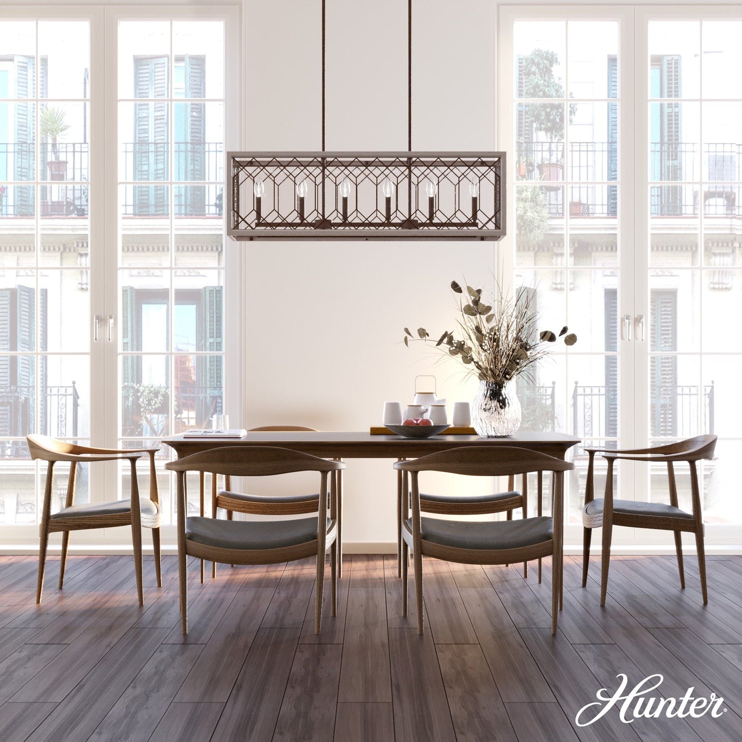 Hunter Chevron 8-Light Distressed Brown Modern/Contemporary Led Chandelier