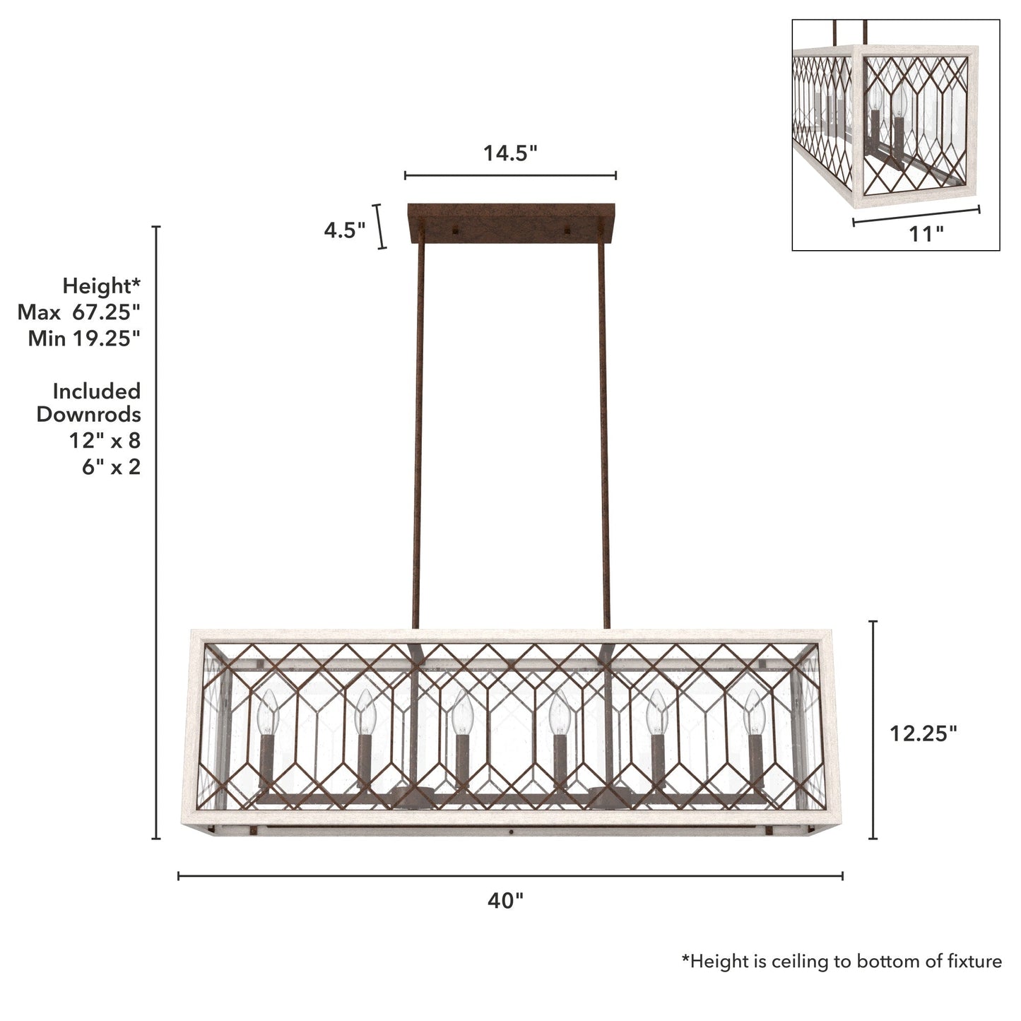 Hunter Chevron 8-Light Distressed Brown Modern/Contemporary Led Chandelier