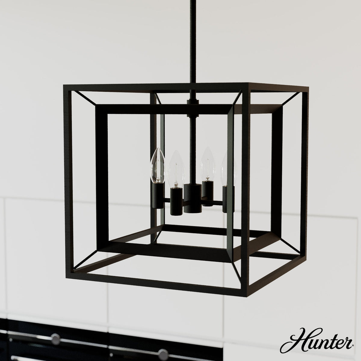 Hunter Doherty 4-Light Matte Black Modern/Contemporary Led Bare Bulb Chandelier