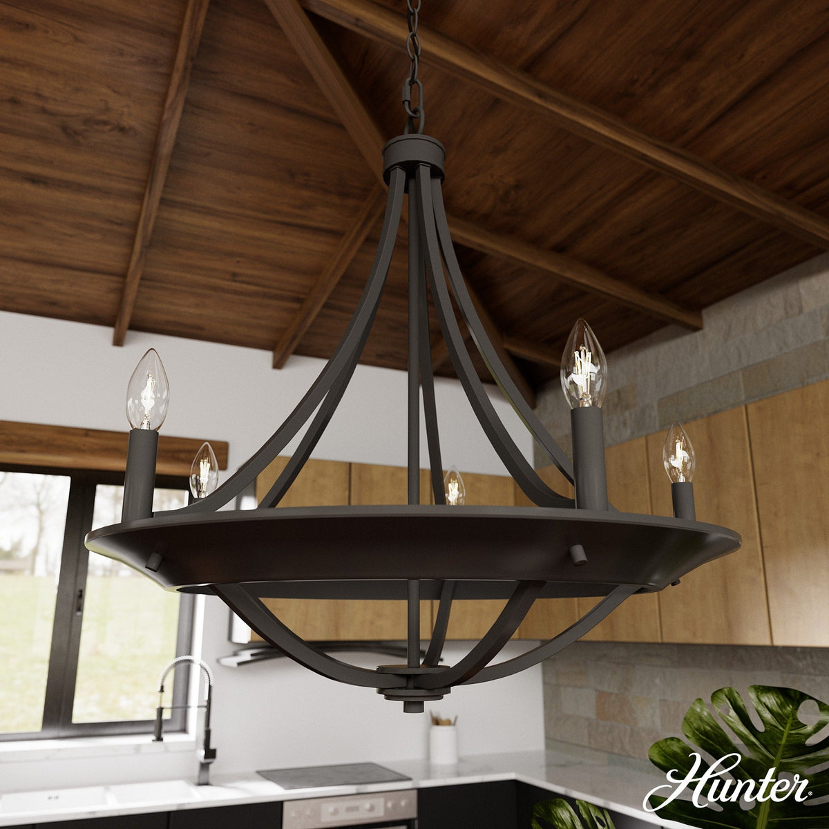 Hunter Perch Point 5-Light Satin Bronze Transitional Led Chandelier