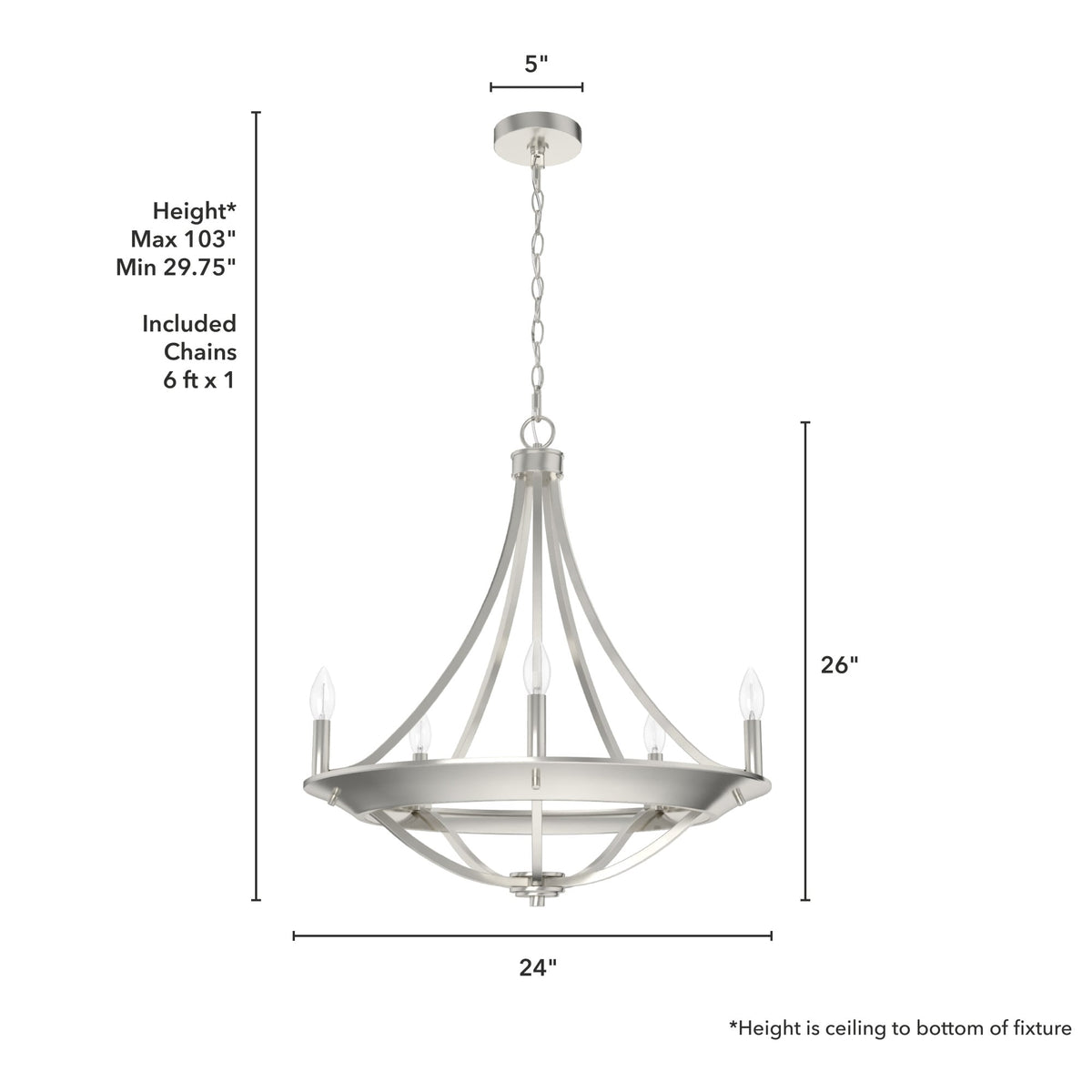 Hunter Perch Point 5-Light Brushed Nickel Transitional Led Chandelier