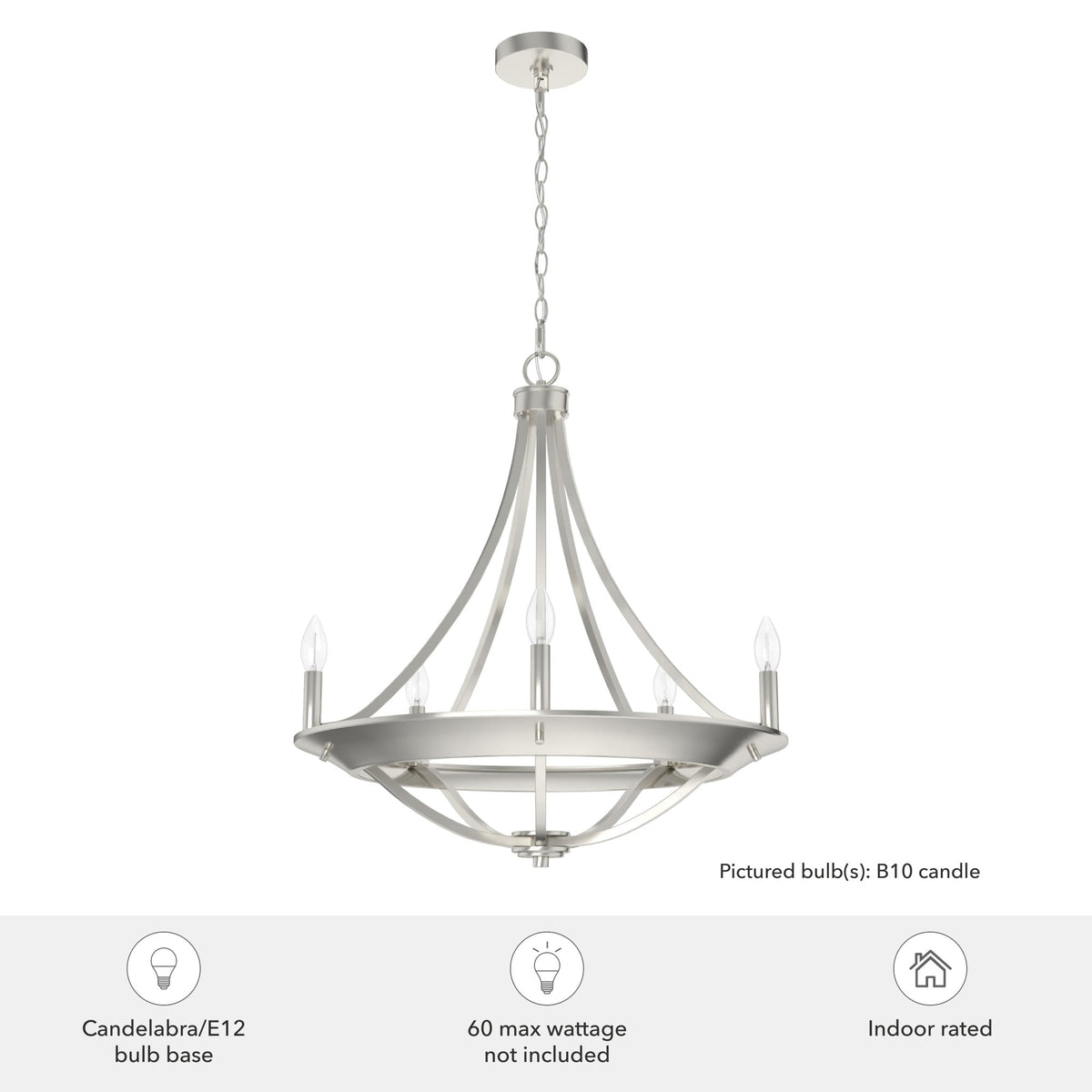 Hunter Perch Point 5-Light Brushed Nickel Transitional Led Chandelier