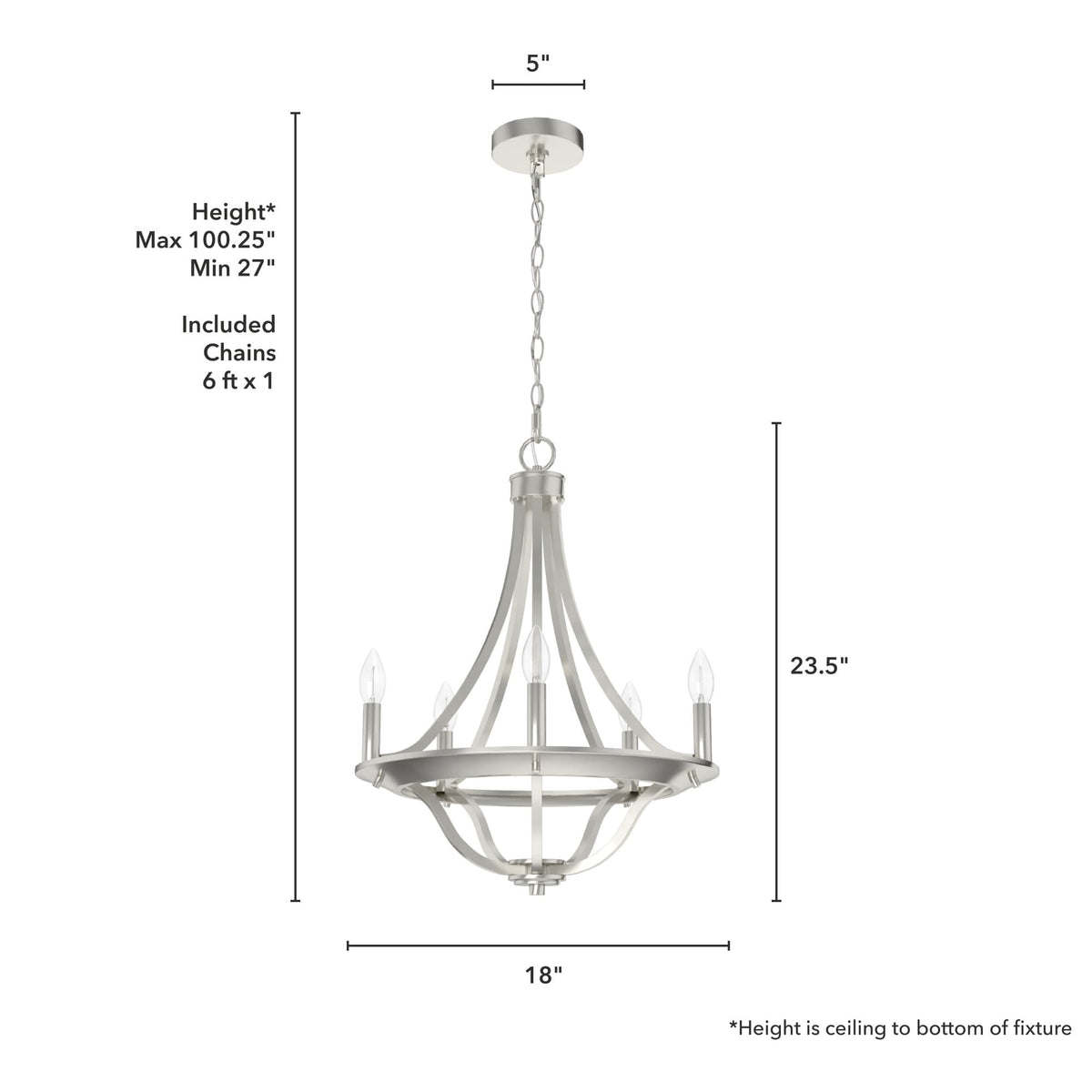 Hunter Perch Point 5-Light Brushed Nickel Transitional Led Chandelier