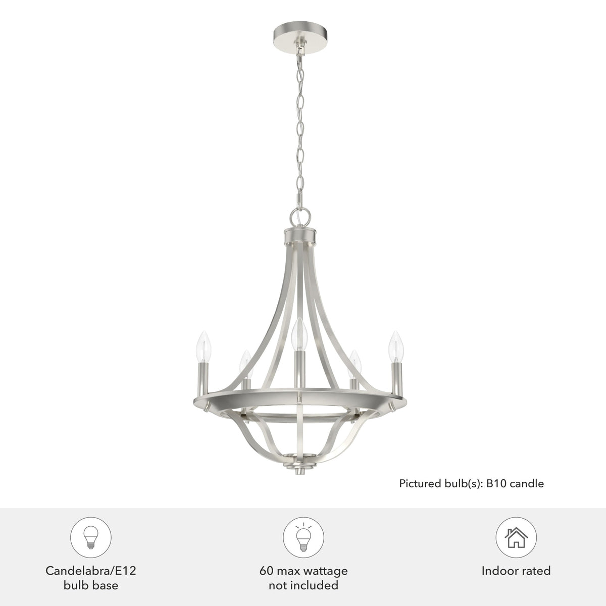 Hunter Perch Point 5-Light Brushed Nickel Transitional Led Chandelier