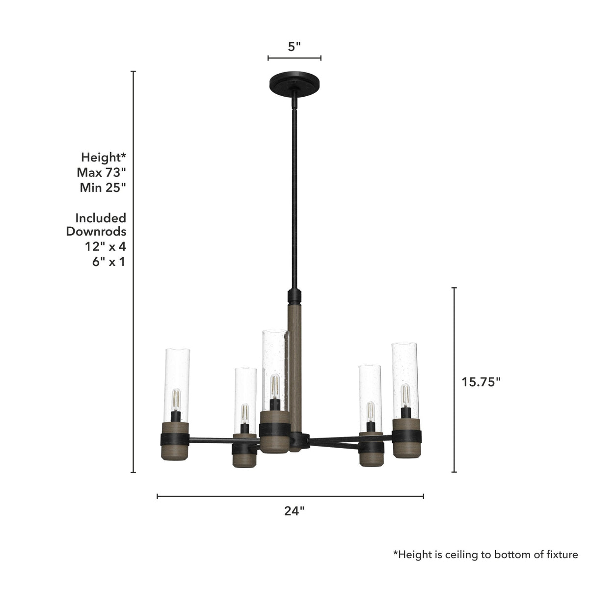 Hunter River Mill 5-Light Matte Black Rustic Led Bare Bulb Chandelier