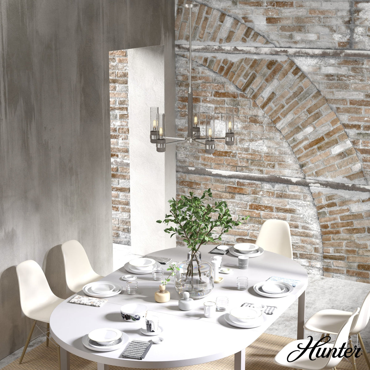 Hunter River Mill 5-Light Brushed Nickel Rustic Led Chandelier