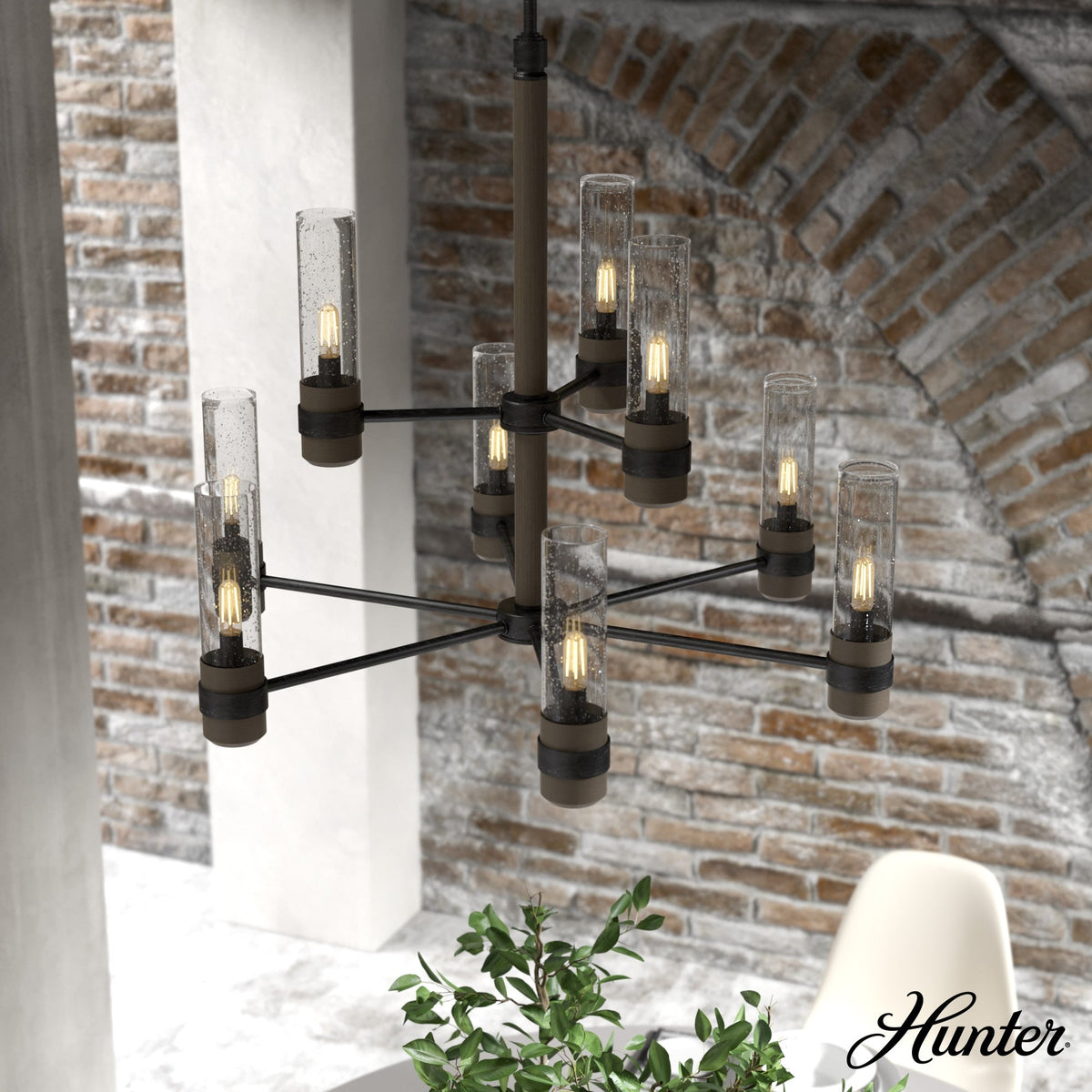 Hunter River Mill 9-Light Matte Black Rustic Led Bare Bulb Chandelier