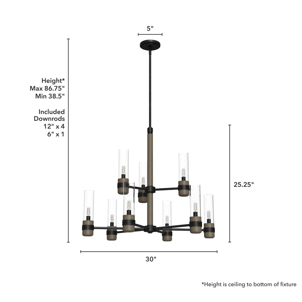Hunter River Mill 9-Light Matte Black Rustic Led Bare Bulb Chandelier