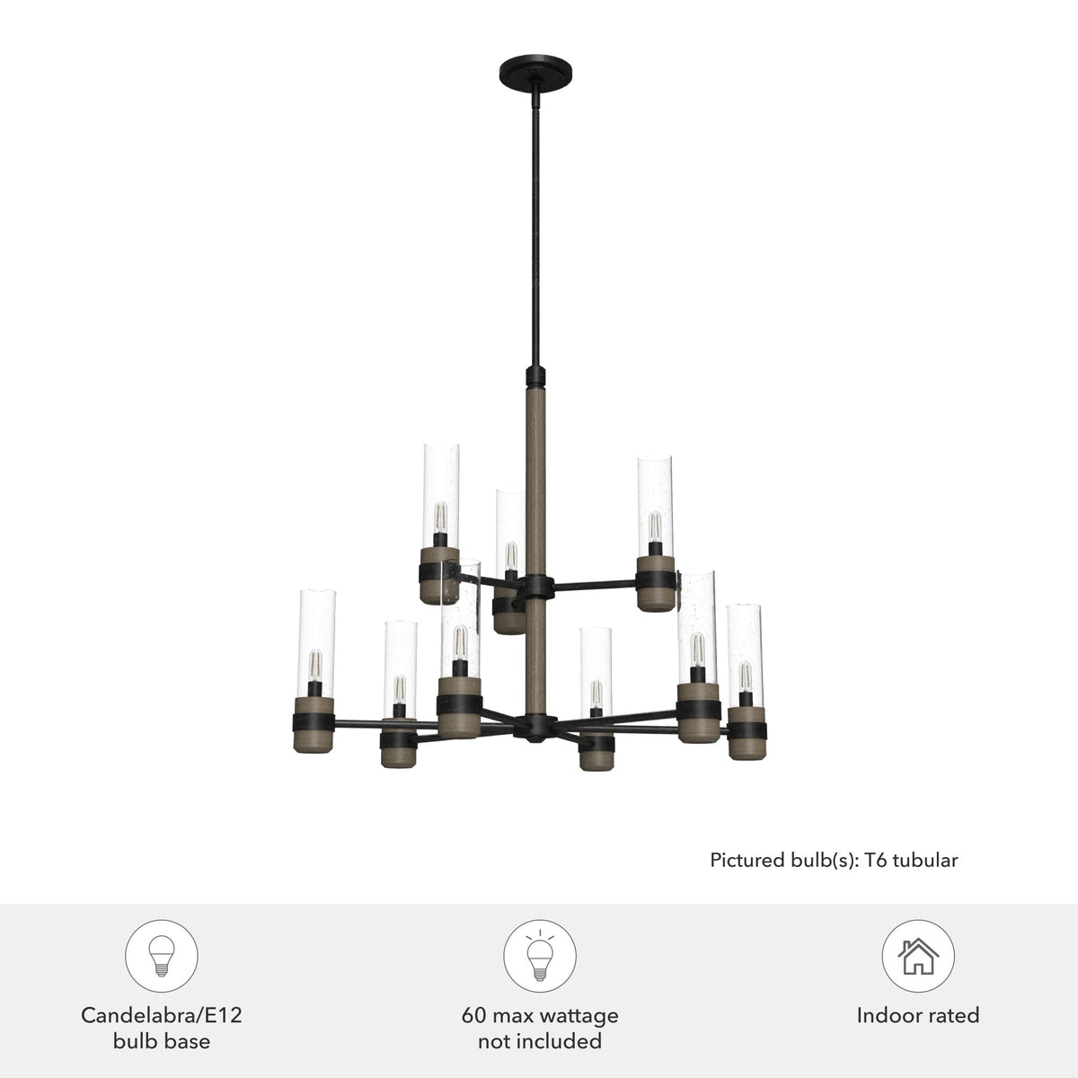 Hunter River Mill 9-Light Matte Black Rustic Led Bare Bulb Chandelier