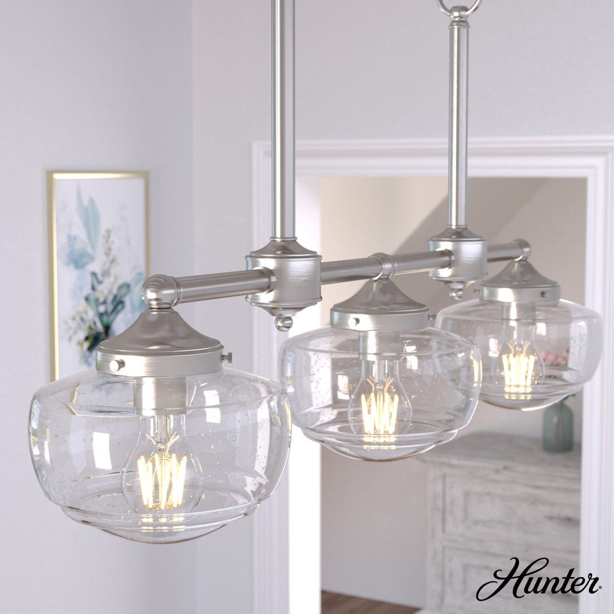 Hunter Saddle Creek 3-Light Brushed Nickel Transitional Led Chandelier