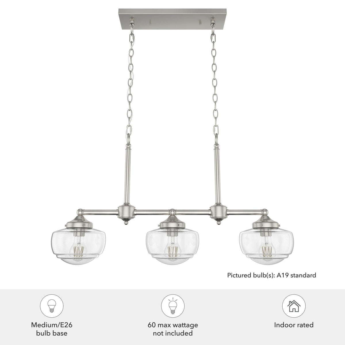 Hunter Saddle Creek 3-Light Brushed Nickel Transitional Led Chandelier