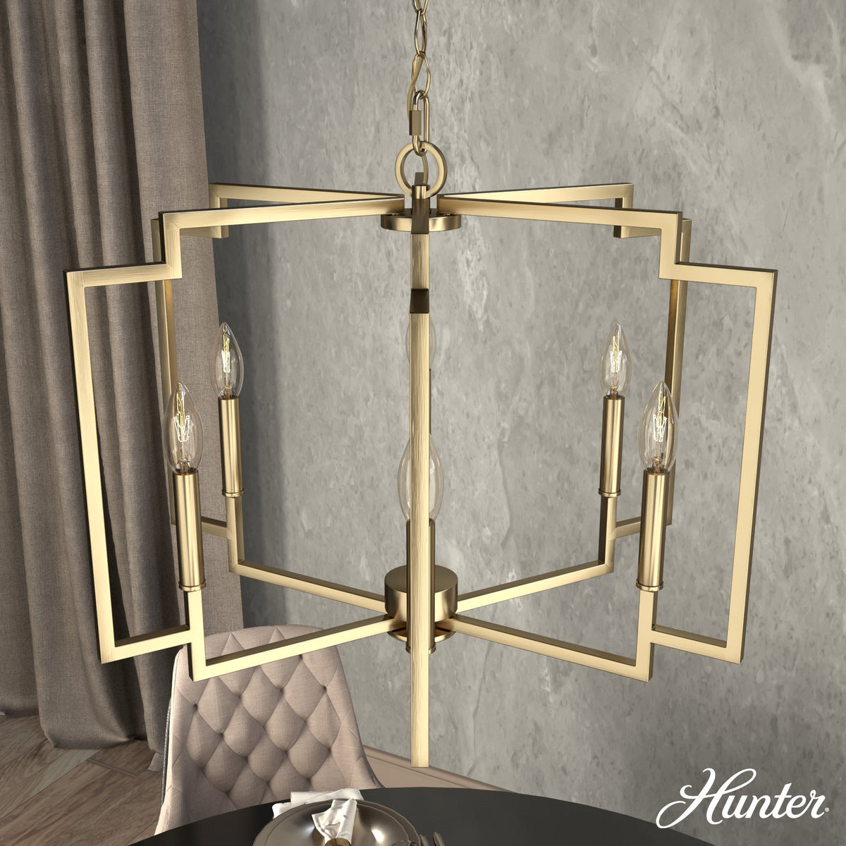 Hunter Zoanne 6-Light Satin Gold Modern/Contemporary Led Bare Bulb Chandelier