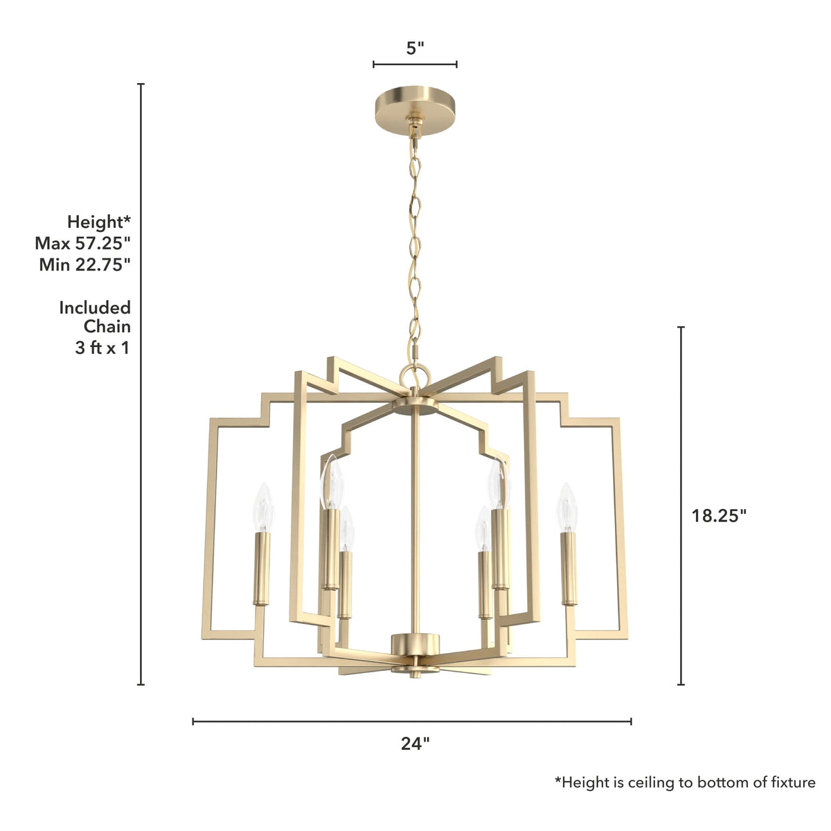Hunter Zoanne 6-Light Satin Gold Modern/Contemporary Led Bare Bulb Chandelier