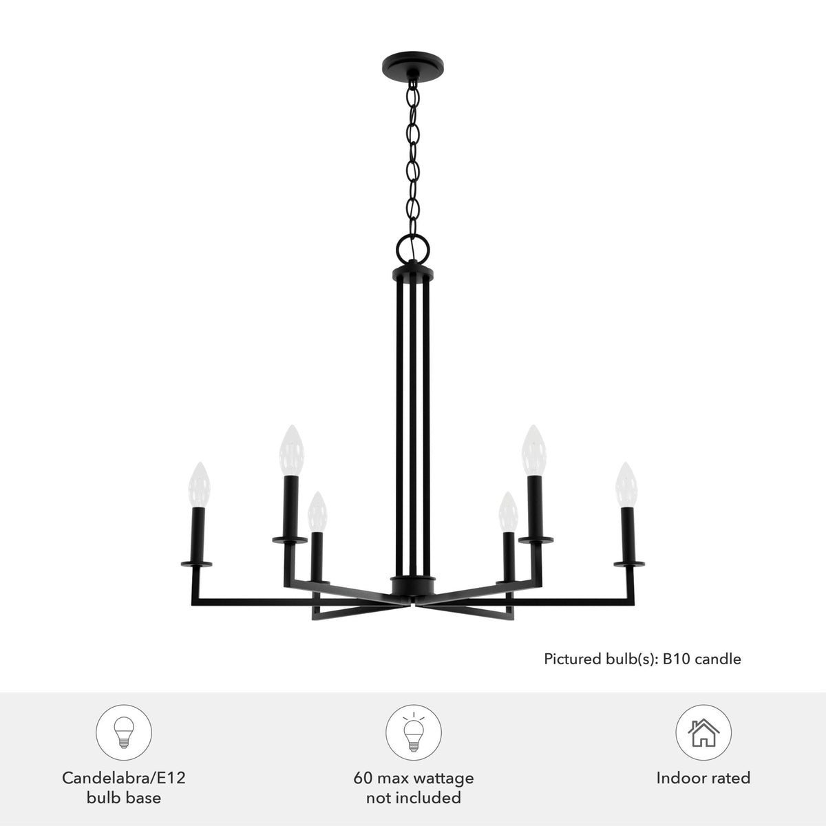 Hunter Bearden 6-Light Satin Black Transitional Led Bare Bulb Chandelier