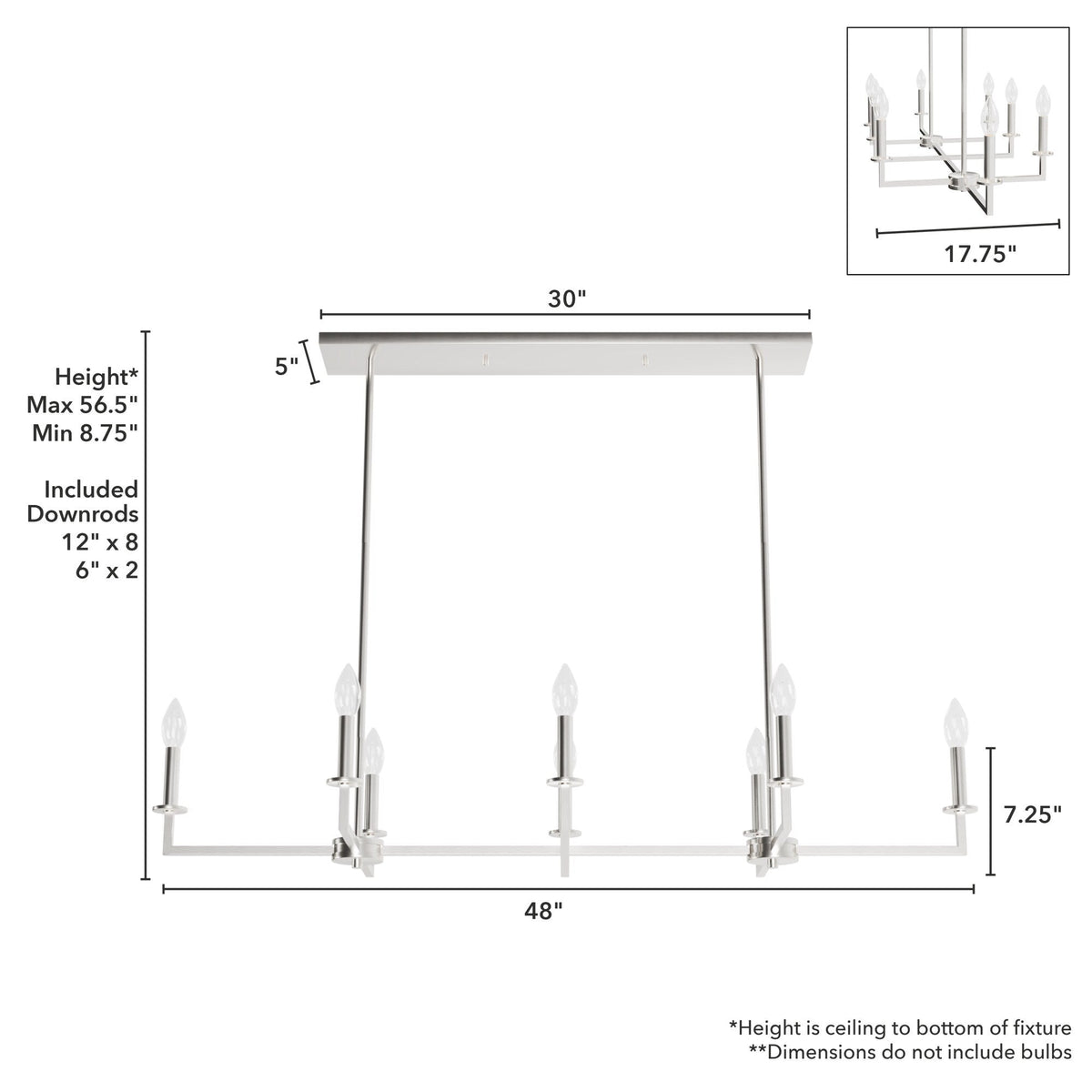 Hunter Bearden 8-Light Brushed Nickel Transitional Led Bare Bulb Chandelier
