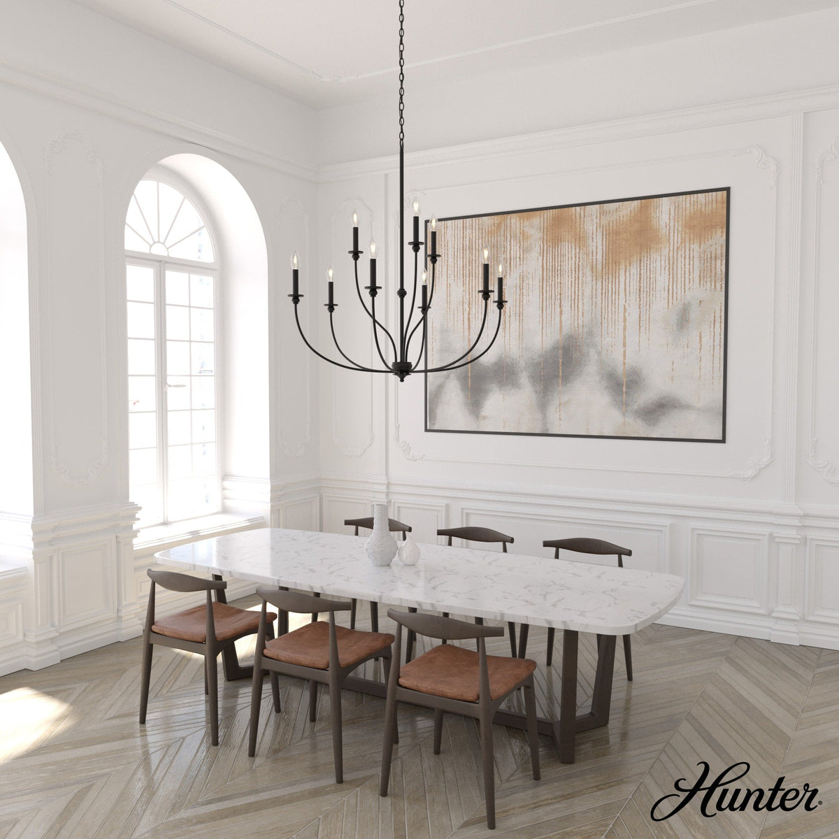 Hunter Southcrest 9-Light Matte Black Transitional Led Chandelier