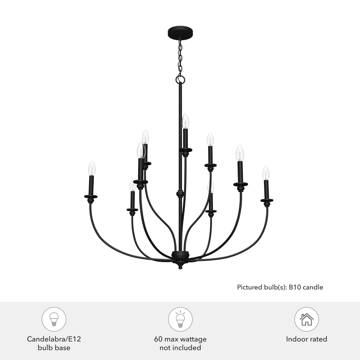 Hunter Southcrest 9-Light Matte Black Transitional Led Chandelier