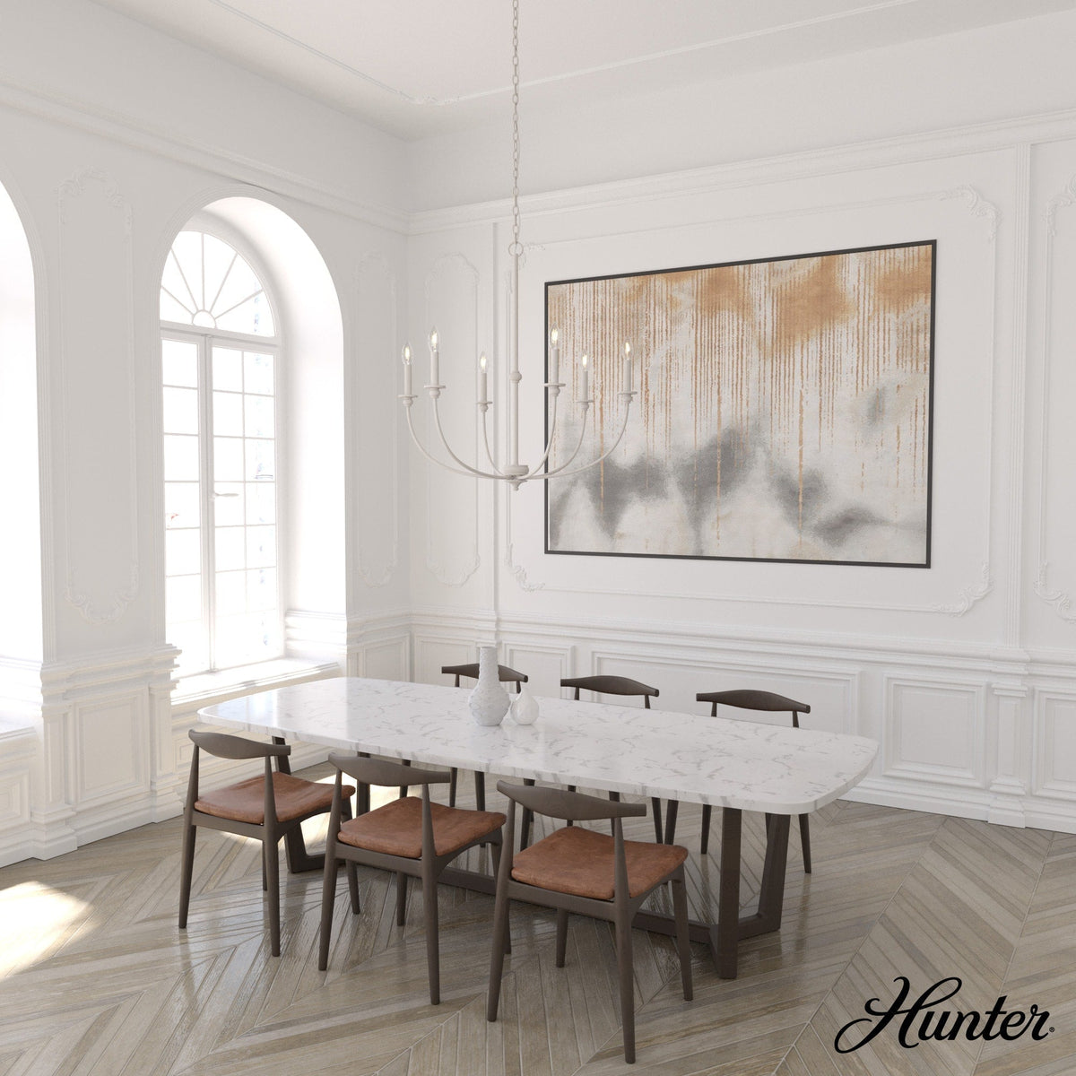 Hunter Southcrest 6-Light Distressed White Transitional Led Chandelier