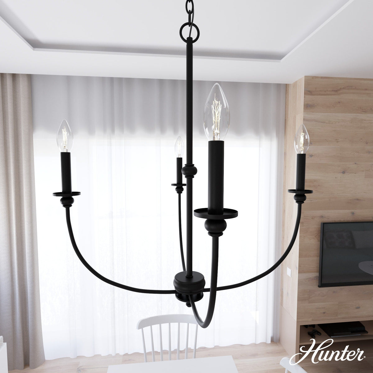 Hunter Southcrest 4-Light Matte Black Transitional Led Chandelier