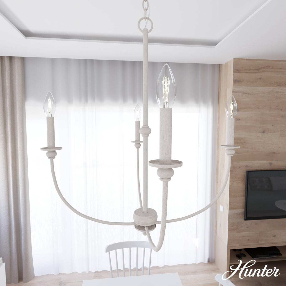 Hunter Southcrest 4-Light Distressed White Transitional Led Chandelier