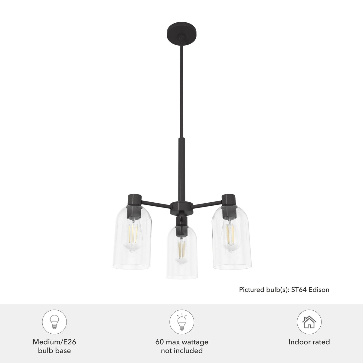 Hunter Lochemeade 3-Light Matte Bronze Modern/Contemporary Led Crystal Chandelier