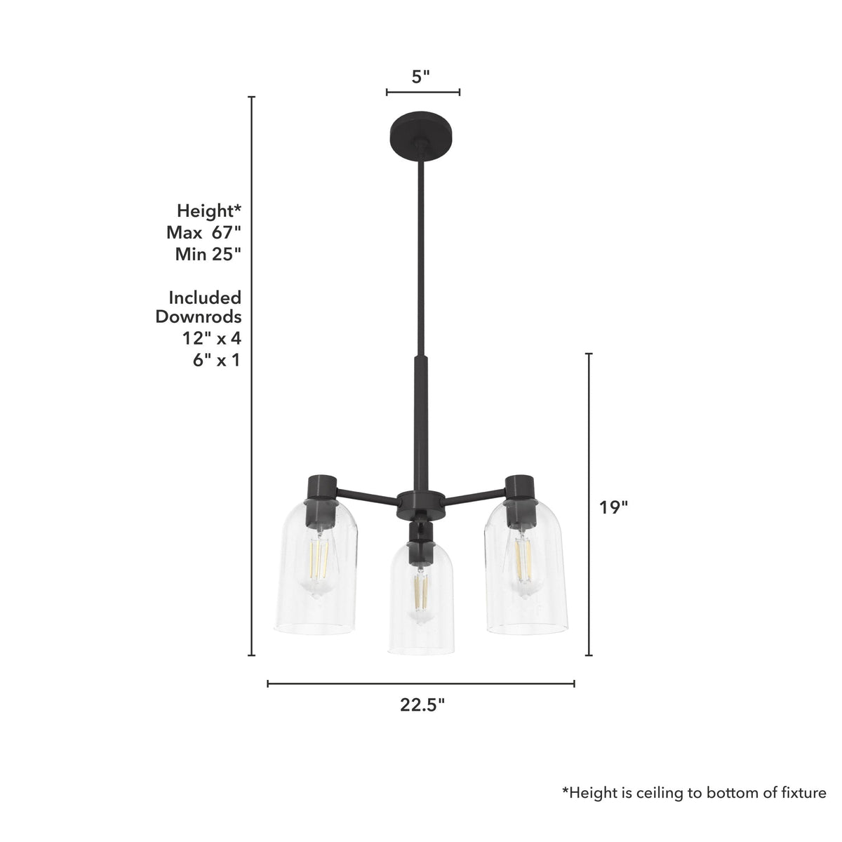 Hunter Lochemeade 3-Light Matte Bronze Modern/Contemporary Led Crystal Chandelier
