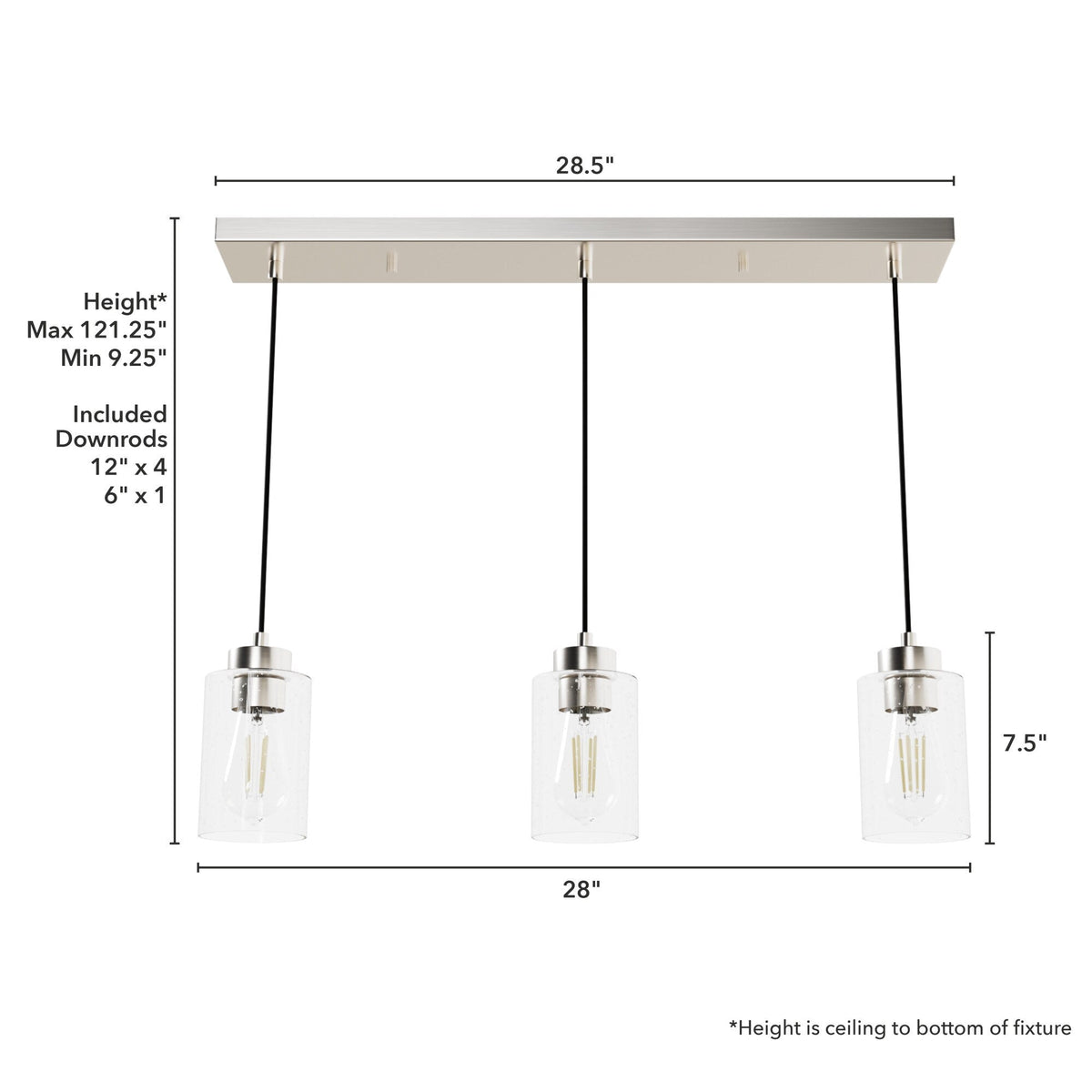 Hunter Hartland 3-Light Brushed Nickel Transitional Globe LED Large Hanging