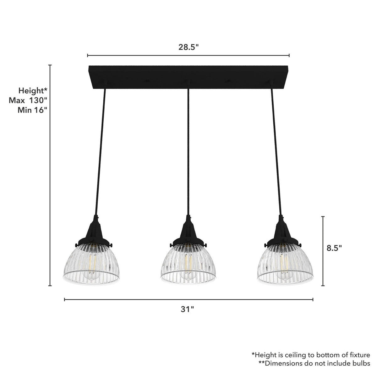 Hunter Cypress Grove 3-Light Natural Iron Transitional Clear Glass Linear LED Mini Hanging
