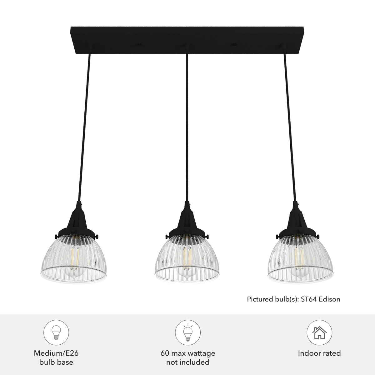Hunter Cypress Grove 3-Light Natural Iron Transitional Clear Glass Linear LED Mini Hanging
