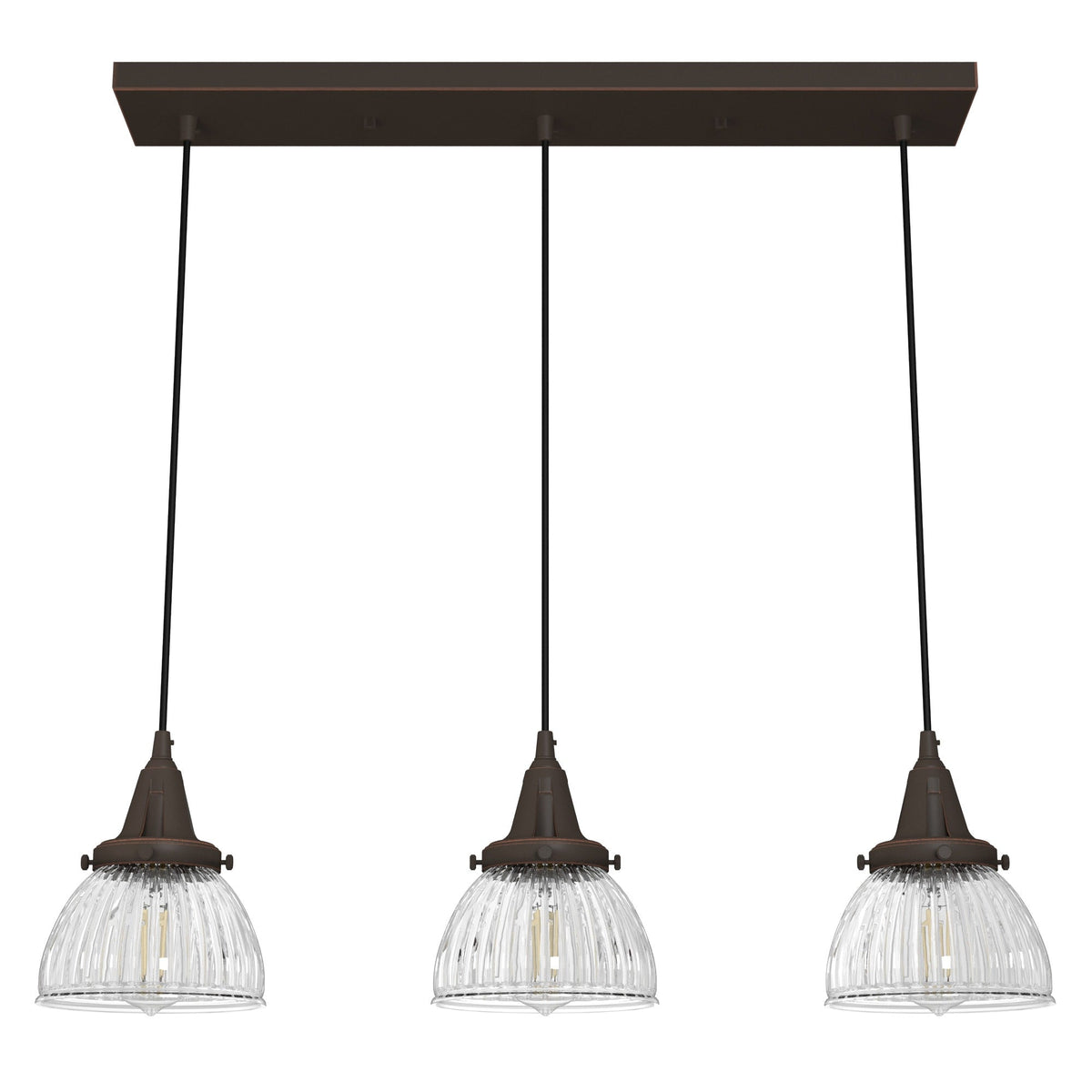 Hunter Cypress Grove 3-Light Onyx Bengal Transitional Clear Glass Linear LED Mini Hanging