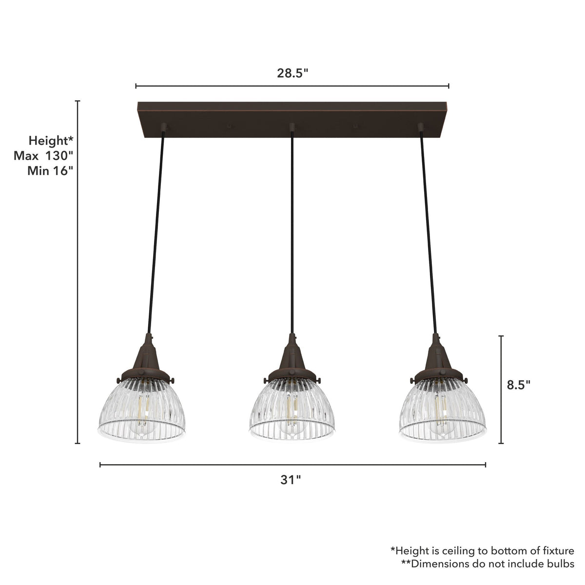Hunter Cypress Grove 3-Light Onyx Bengal Transitional Clear Glass Linear LED Mini Hanging