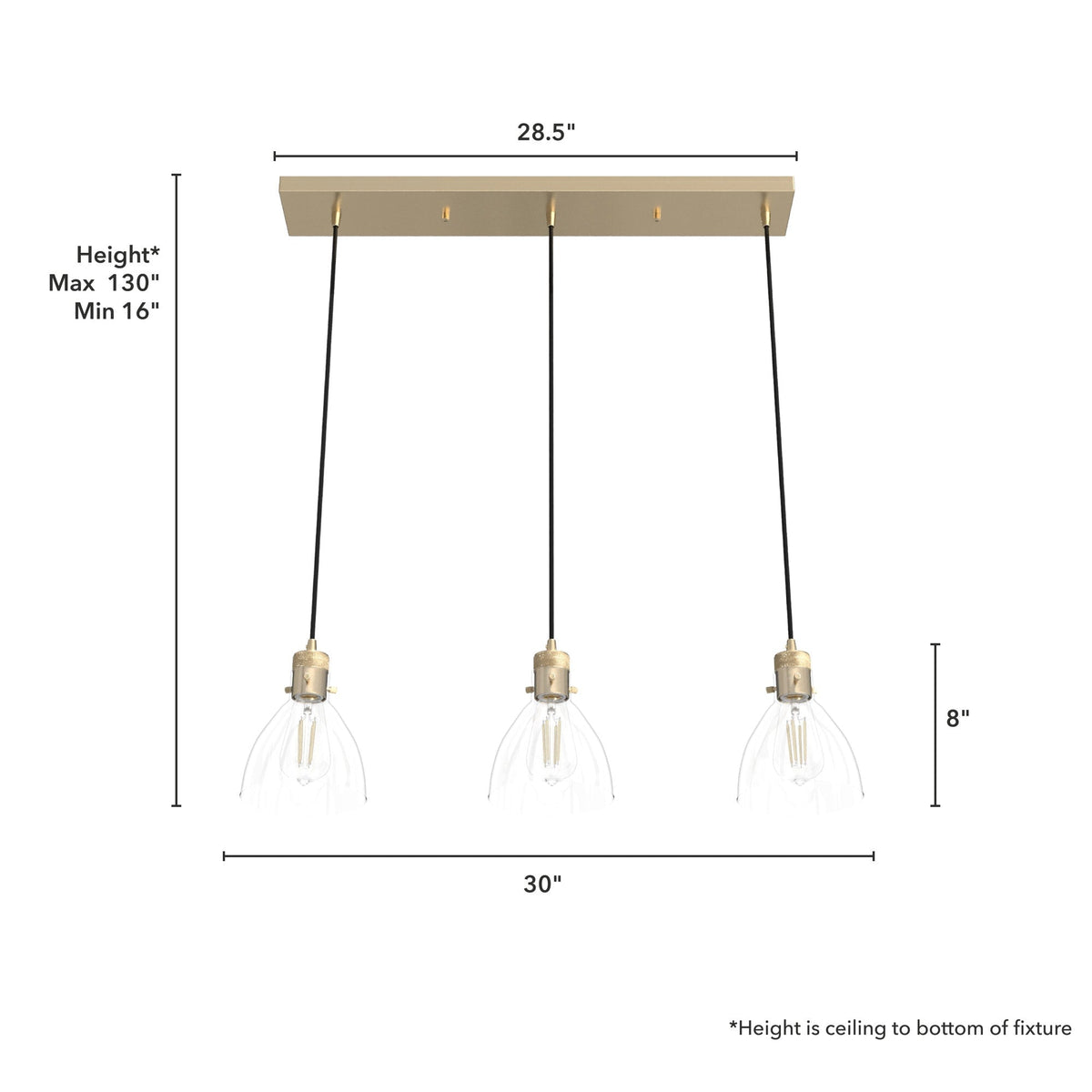 Hunter Van Nuys 3-Light Alturas Gold Transitional Clear Glass Linear LED Mini Hanging