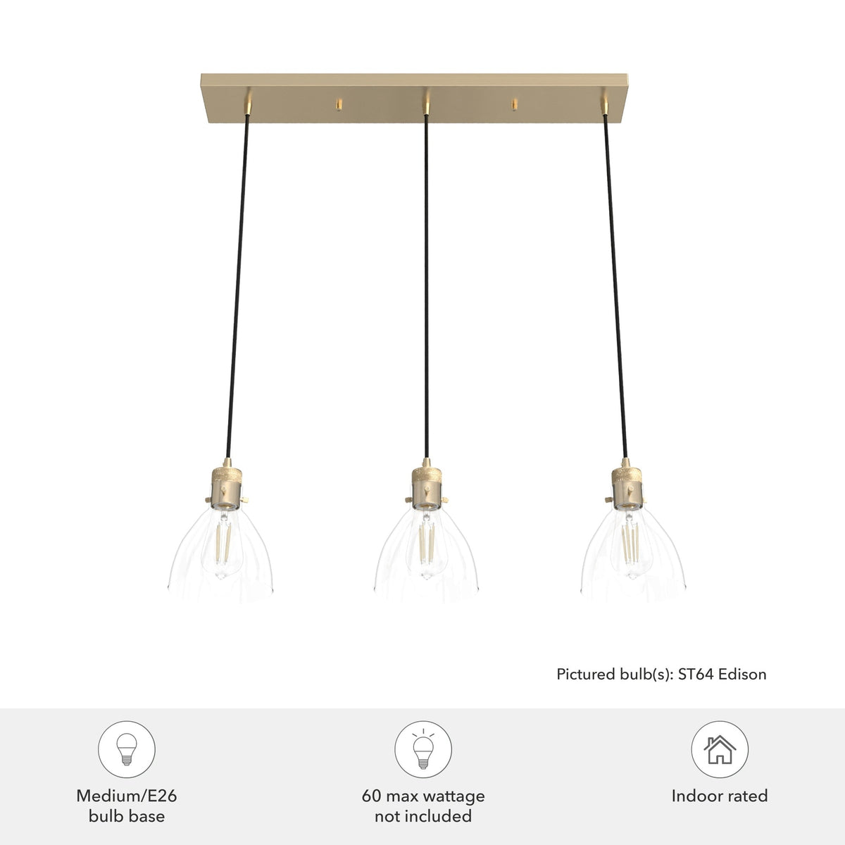 Hunter Van Nuys 3-Light Alturas Gold Transitional Clear Glass Linear LED Mini Hanging