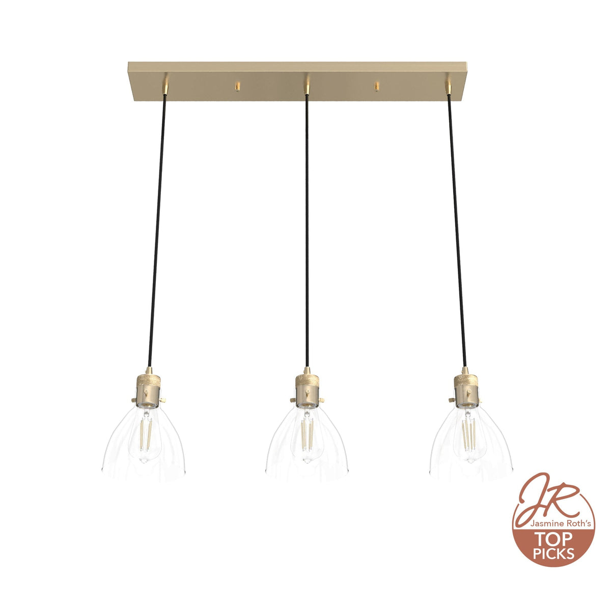 Hunter Van Nuys 3-Light Alturas Gold Transitional Clear Glass Linear LED Mini Hanging