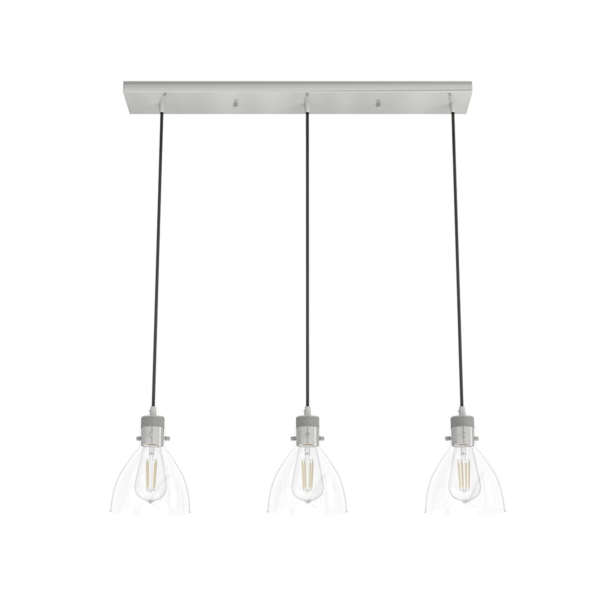 Hunter Van Nuys 3-Light Brushed Nickel Transitional Clear Glass Linear LED Large Hanging