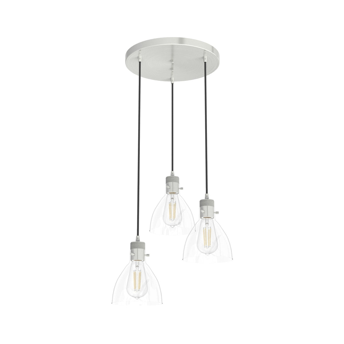 Hunter Van Nuys 3-Light Brushed Nickel Transitional Clear Glass Tiered LED Mini Hanging