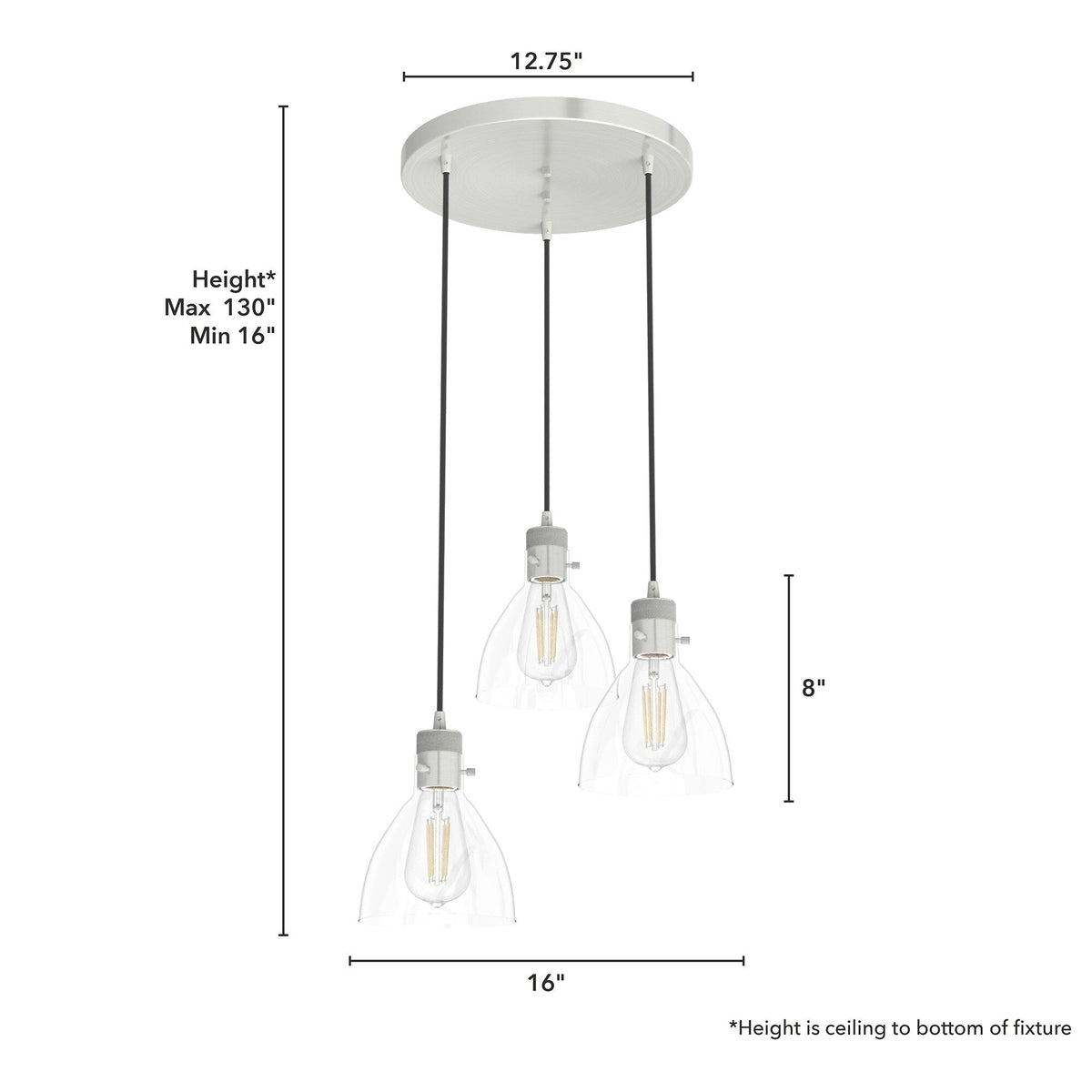 Hunter Van Nuys 3-Light Brushed Nickel Transitional Clear Glass Tiered LED Mini Hanging
