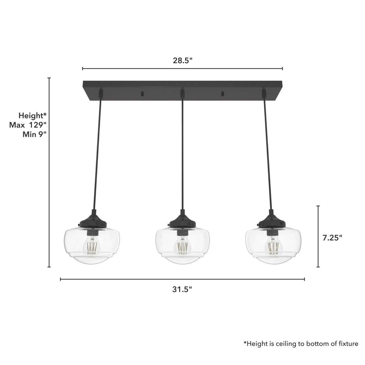 Hunter Saddle Creek 3-Light Noble Bronze Transitional Seeded Glass Linear LED Large Hanging