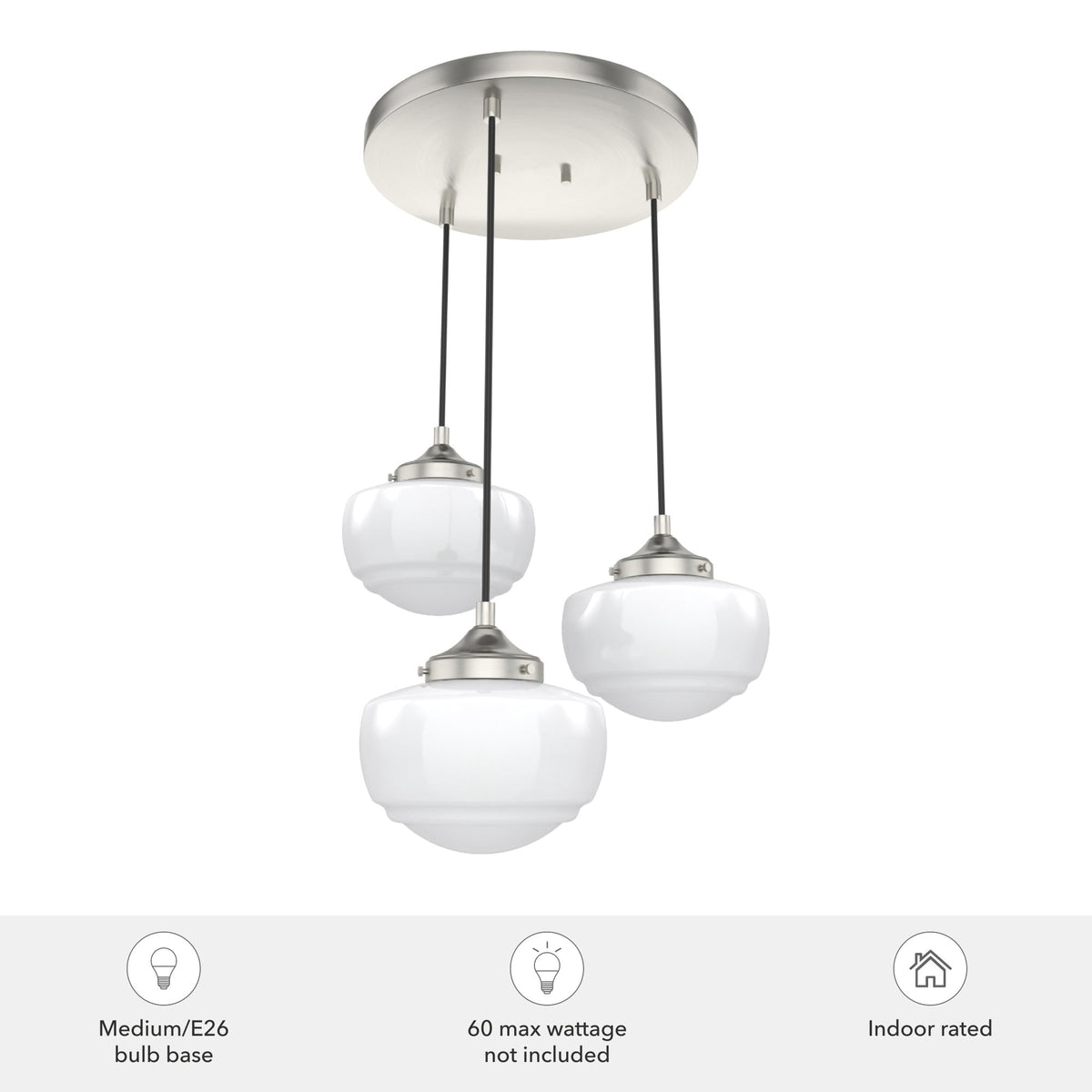 Hunter Saddle Creek 3-Light Brushed Nickel Transitional Opal Glass LED Small Hanging