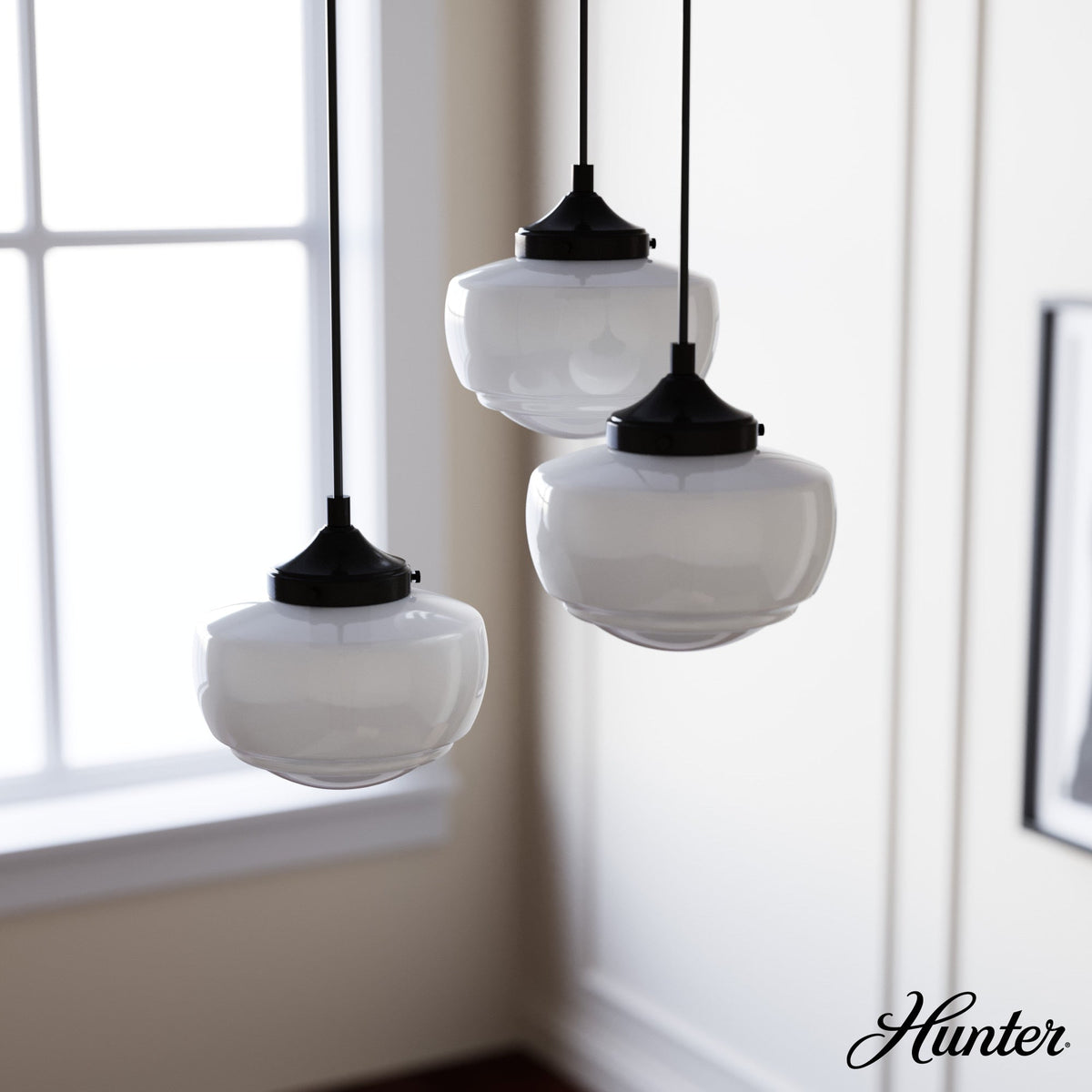 Hunter Saddle Creek 3-Light Noble Bronze Transitional Opal Glass LED Small Hanging