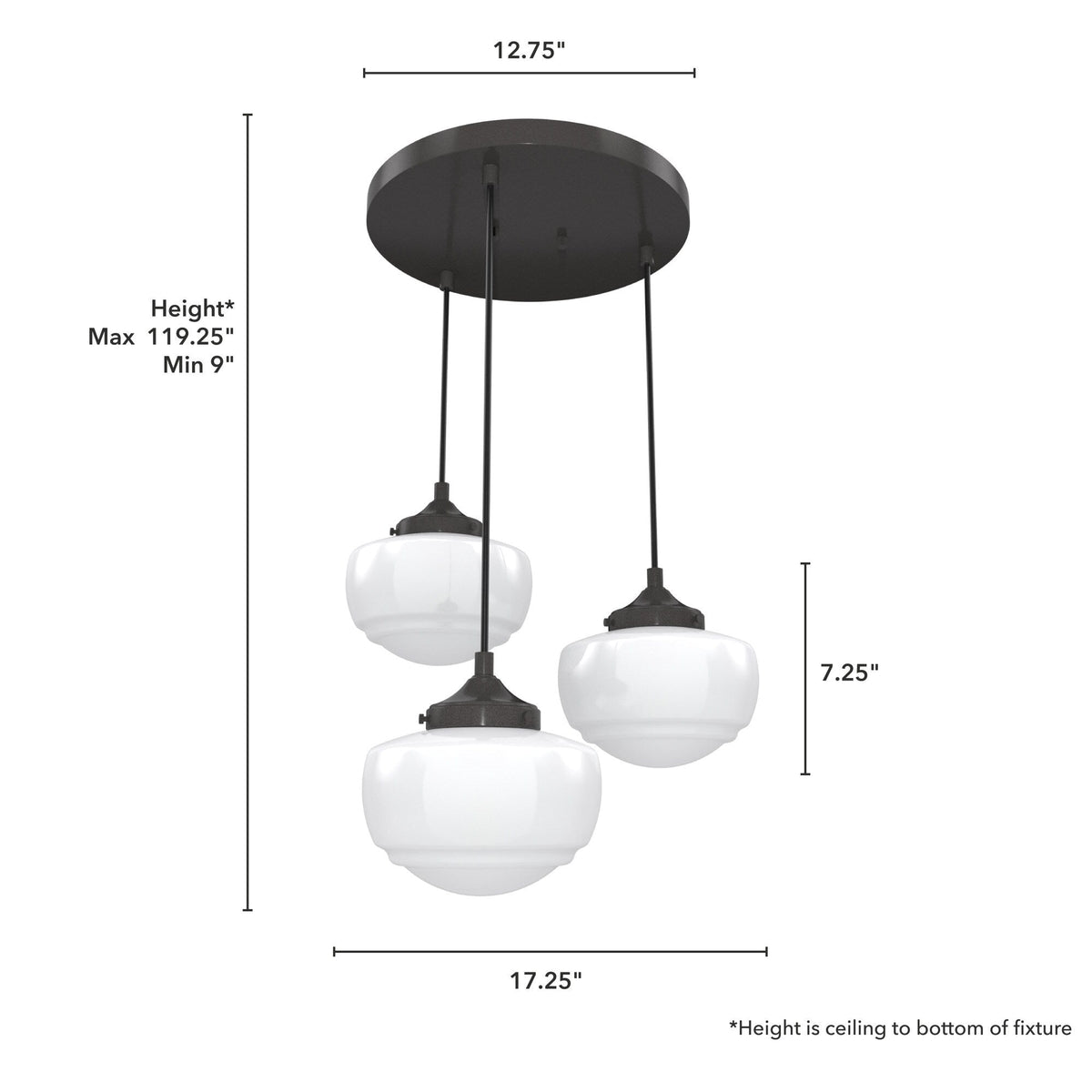 Hunter Saddle Creek 3-Light Noble Bronze Transitional Opal Glass LED Small Hanging