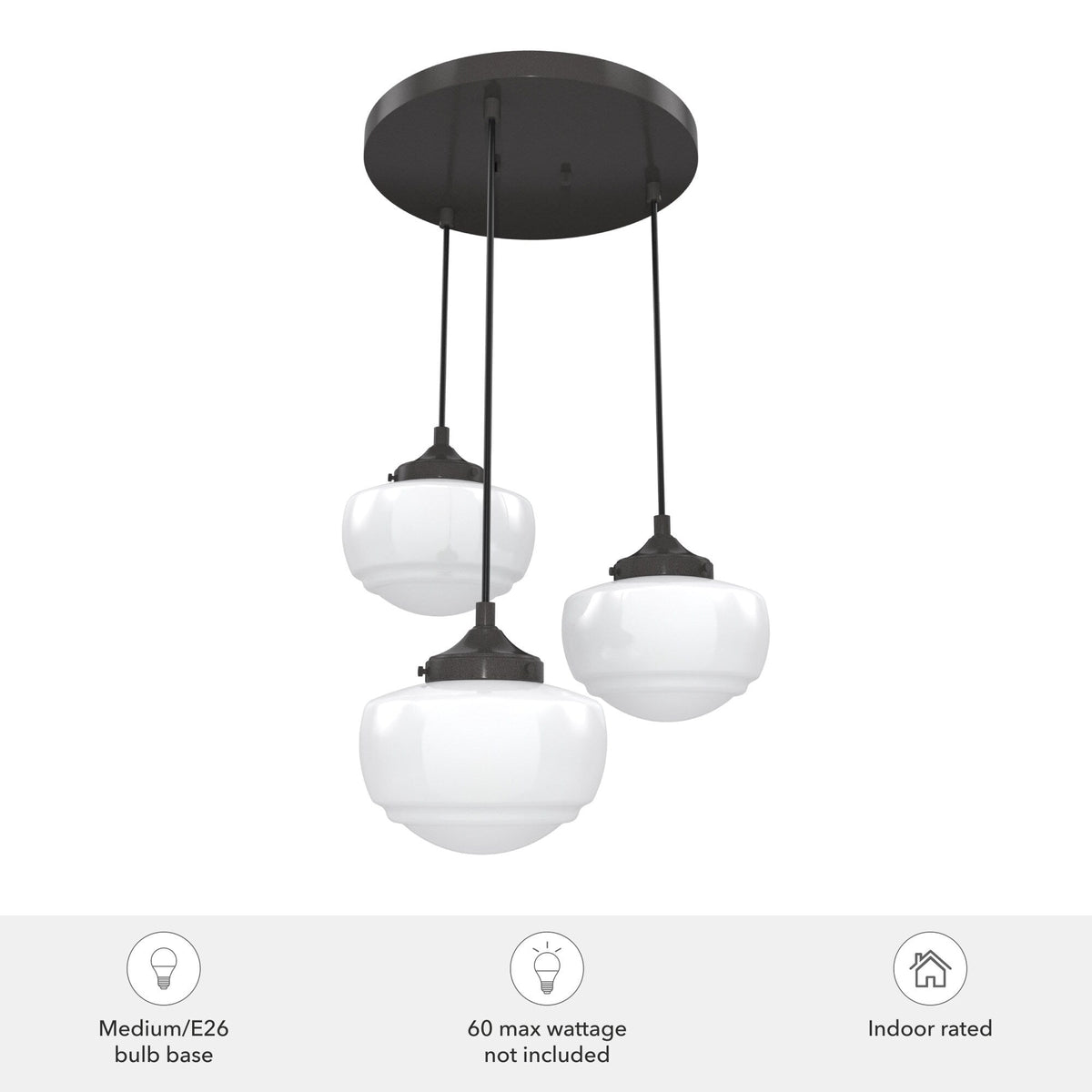 Hunter Saddle Creek 3-Light Noble Bronze Transitional Opal Glass LED Small Hanging