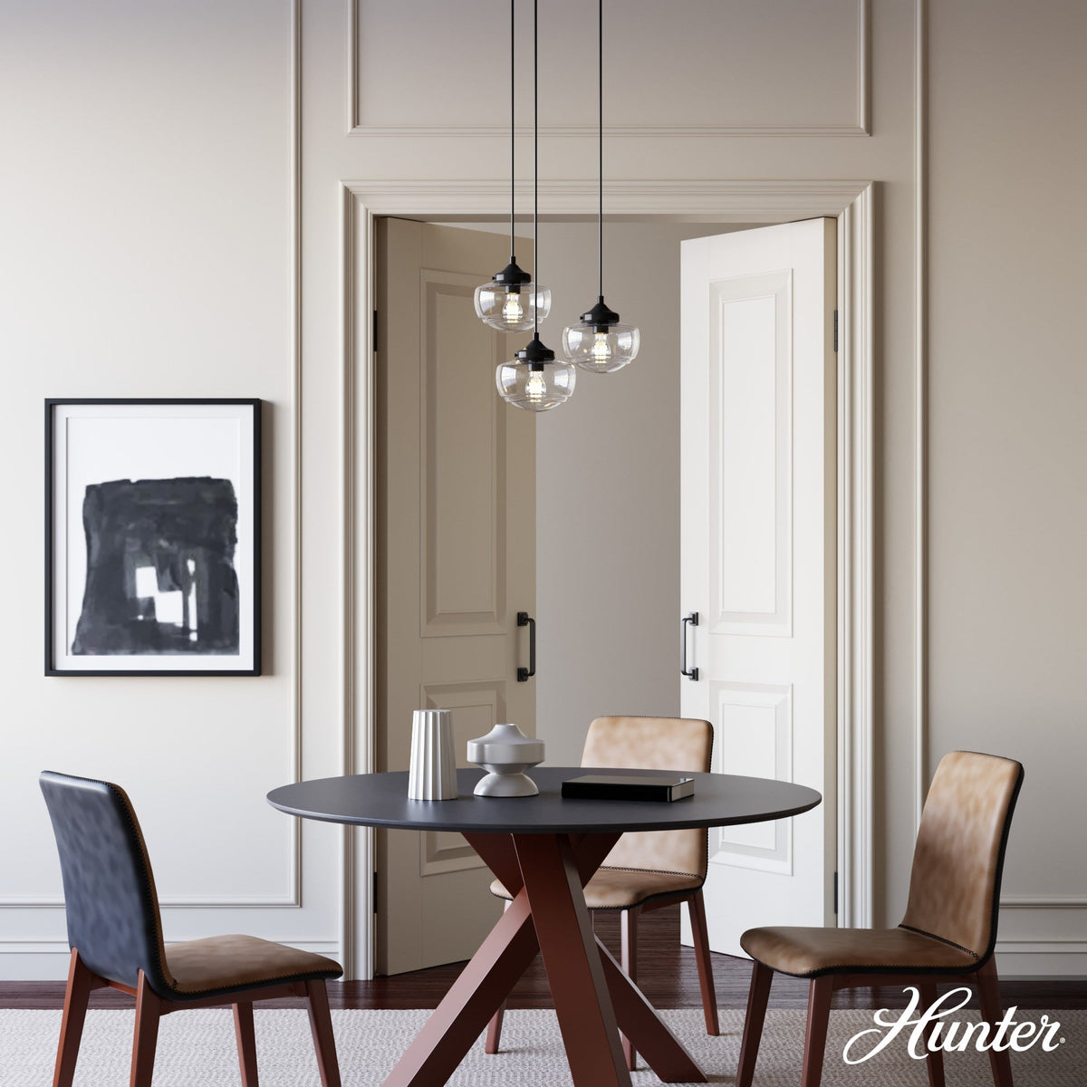 Hunter Saddle Creek 3-Light Noble Bronze Transitional Seeded Glass LED Small Hanging